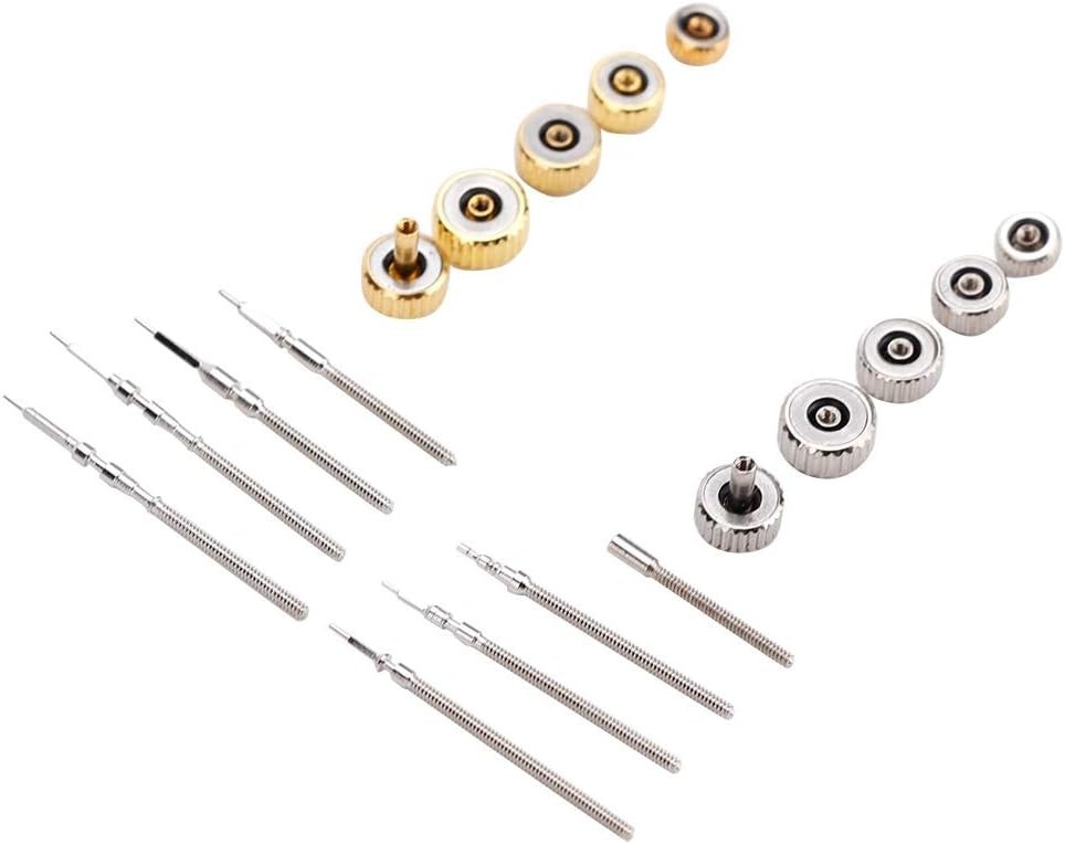 170PCs Stainless Steel Watch Crowns & Stems Assorted Gold Silver Flat Long Mixed
