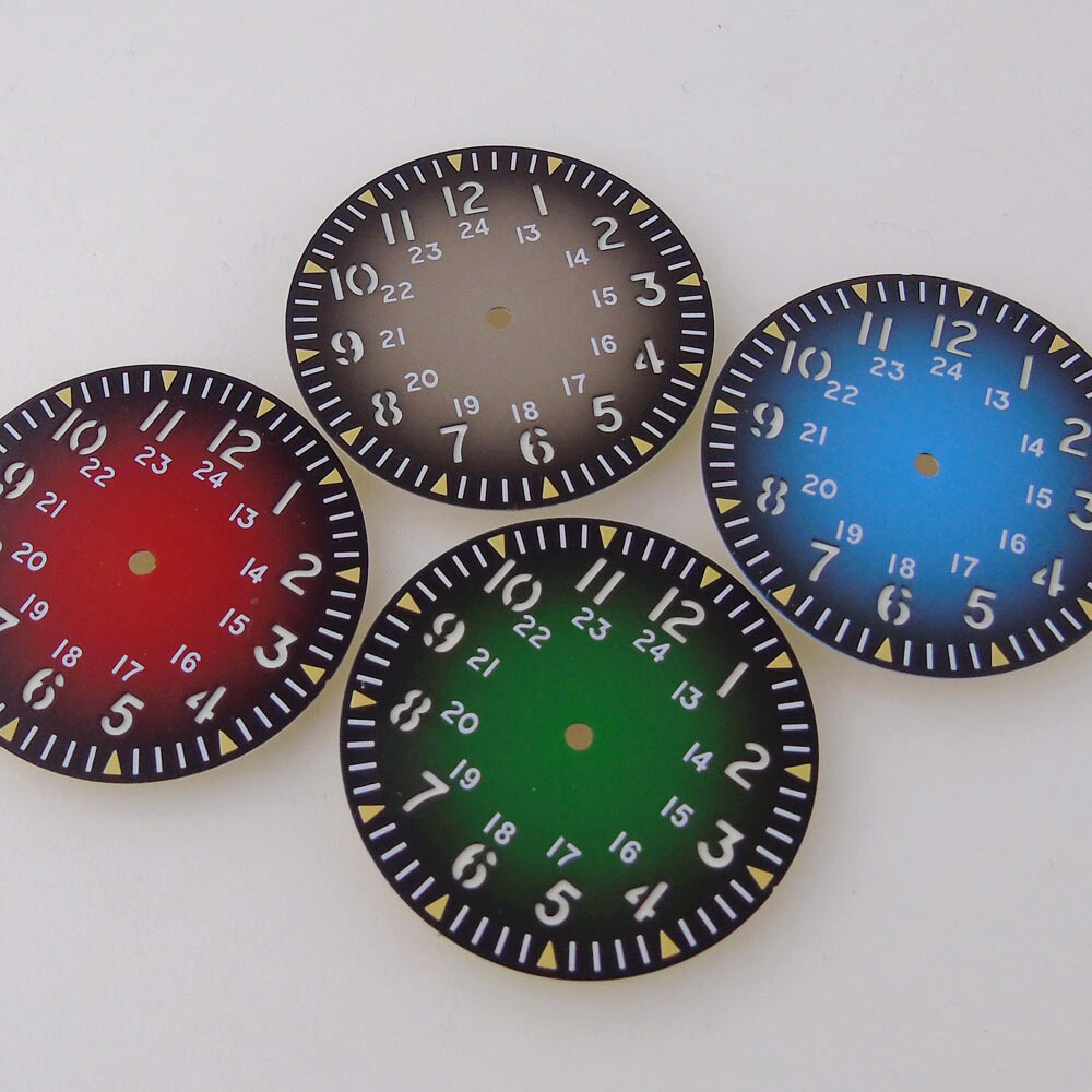 33.5mm Black Red Blue Dial Luminous Mark Fit Vintage Pilot NH35 NH36 Movement