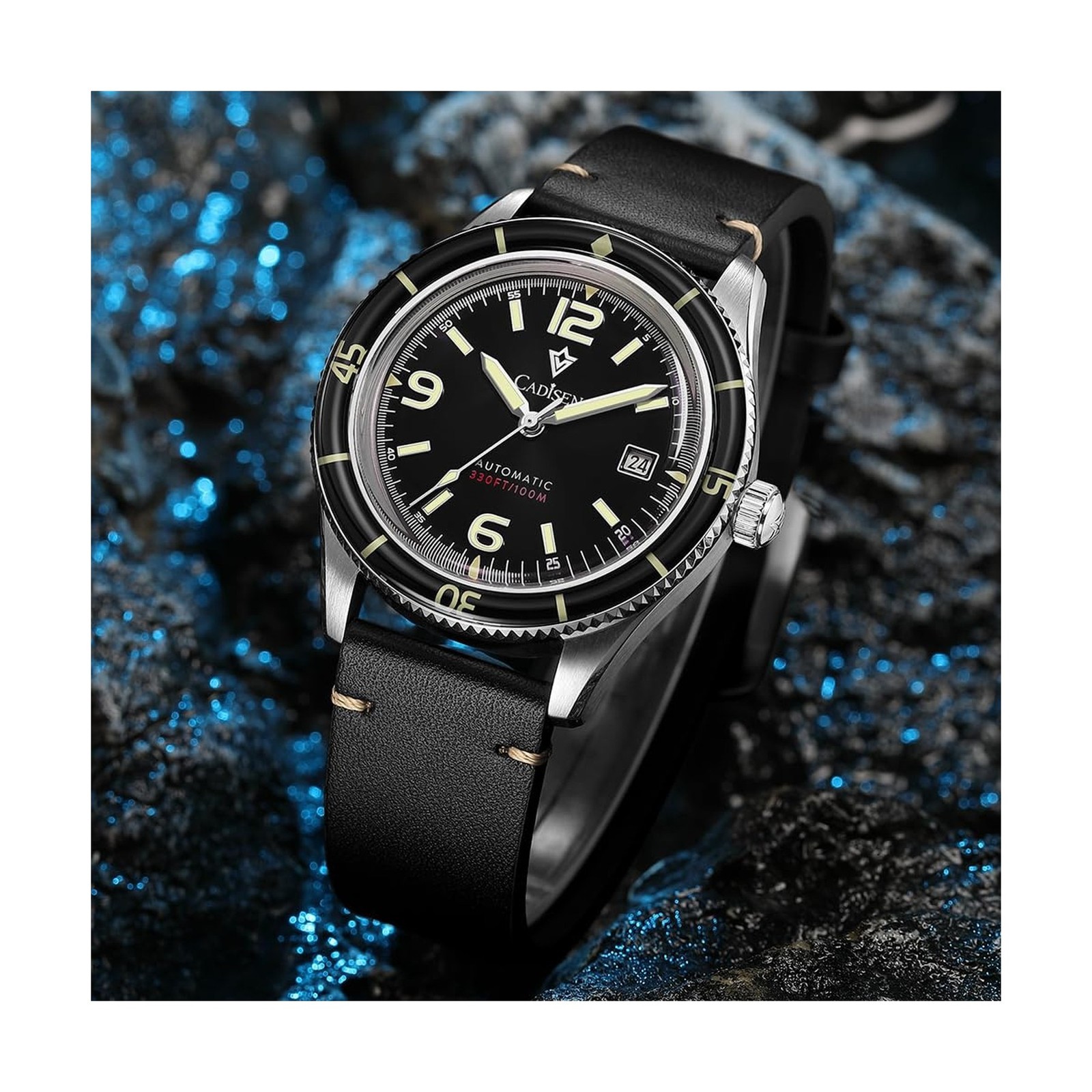 CADISEN Men’s Automatic Watch Leather Strap Casual Homage black