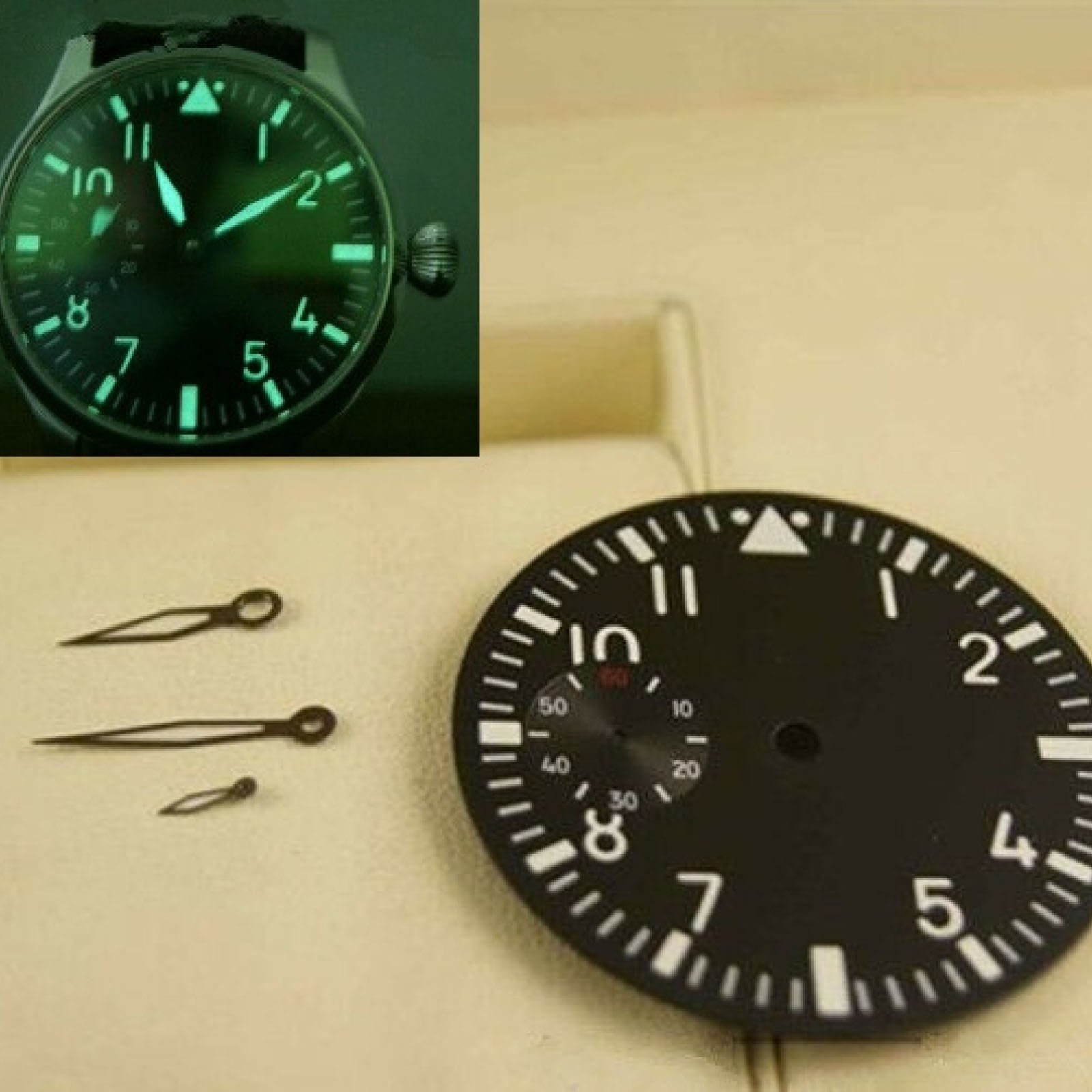 New Green Luminous 38.9mm Black Watch Dial And Hands For ETA 6497 Watch Movement