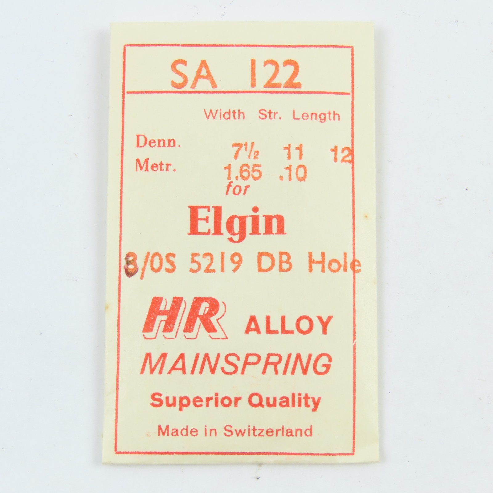 Elgin 8/0 Size White Alloy Wristwatch Mainspring #5219