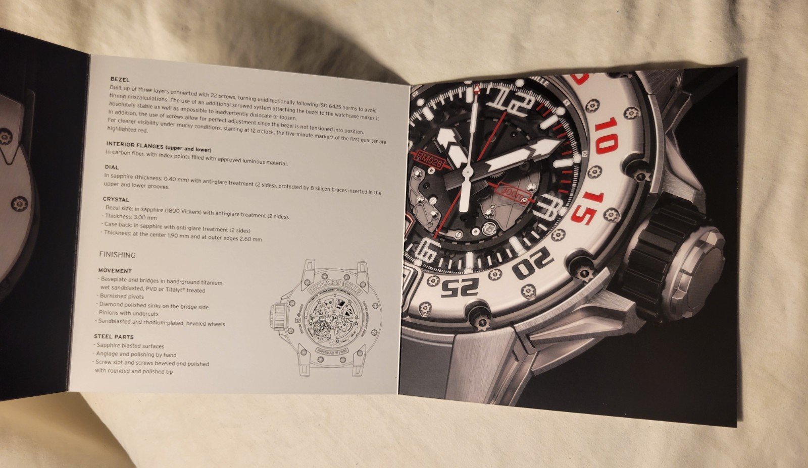 RARE Richard Mille RM028 Boutique Exclusive Technical Specification Leaflet