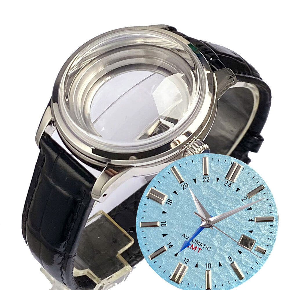 Polished 20ATM Diving Watch Case Steel Fit NH34 GMT Domed Sapphire Dial Set
