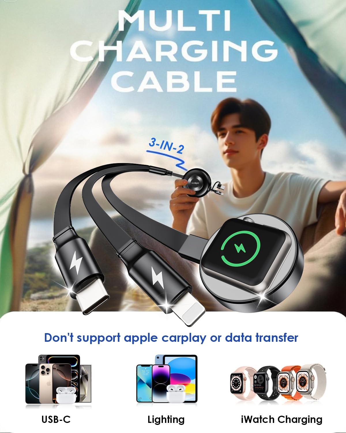 Retractable Multi Charging Cable, 3 in 2 Retractable Charging Cable for Apple…