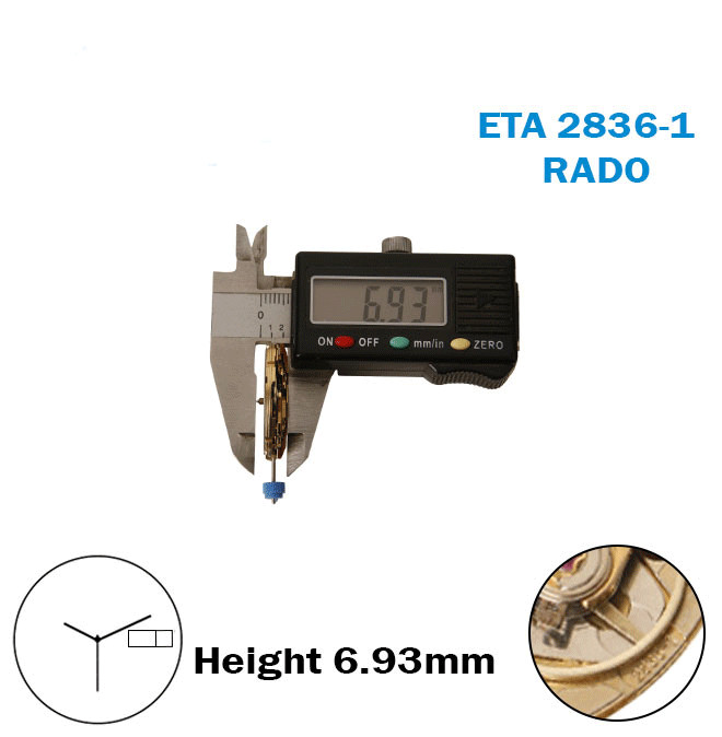 ETA 2836-1-RADO-Automatic Movement-H:6.93mm-White EN/AR Day&Date Disk At3-3Hands