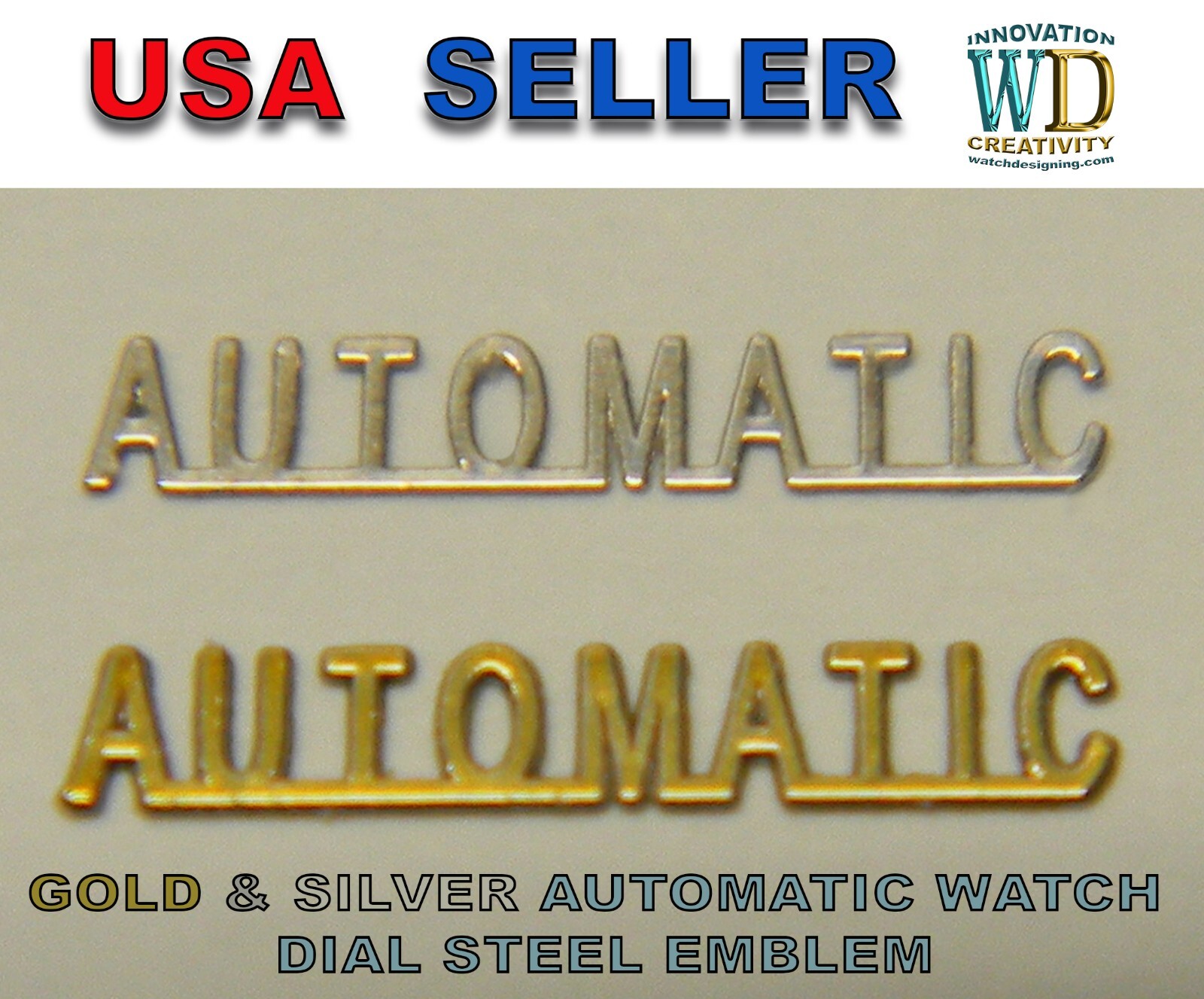 AUTOMATIC dial Micro logo emblem watch Nickel plated Metal Steel 3D Silver NEW