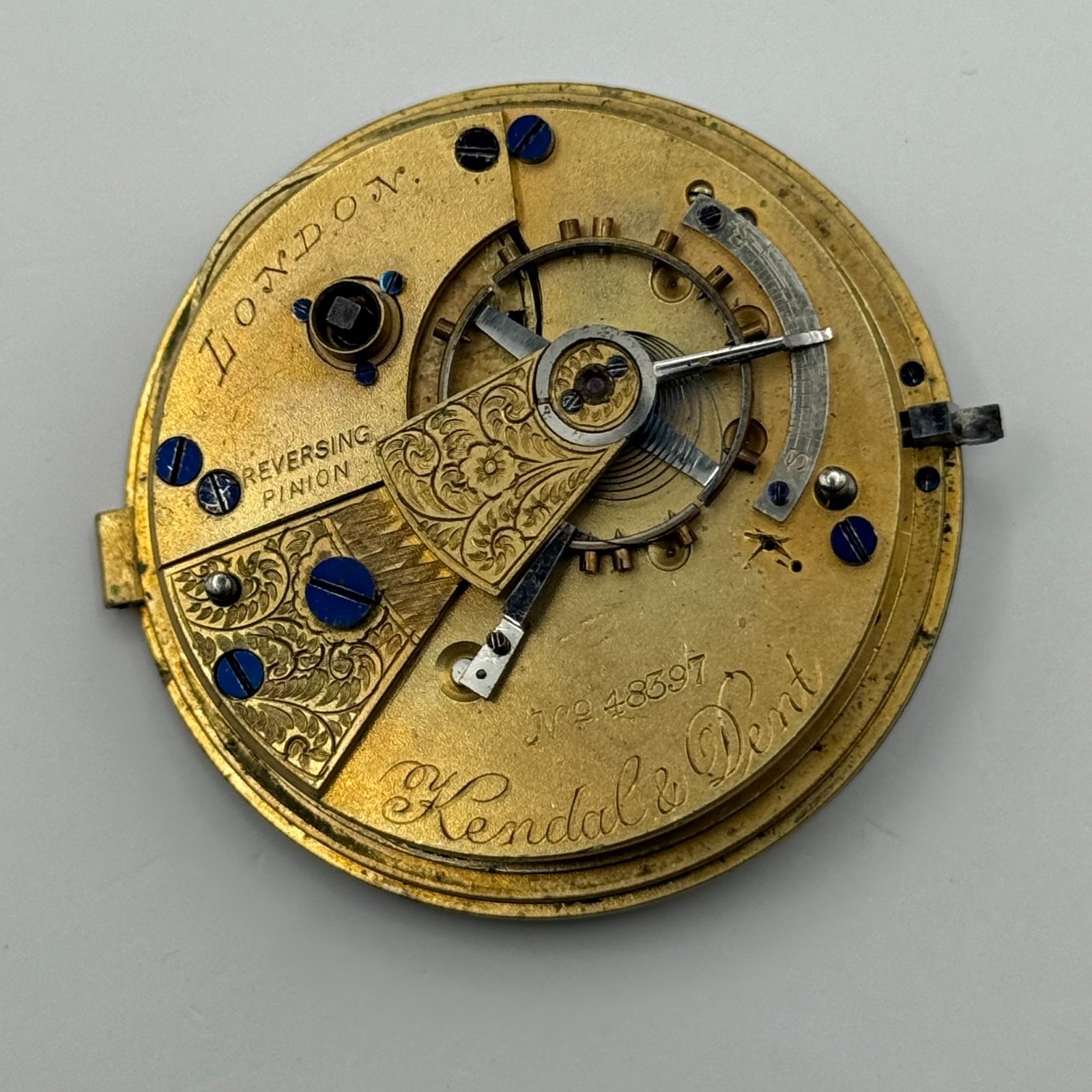 Kendal & Dent London Pocket Watch Movement – English Lever – Parts Repair 44.3mm