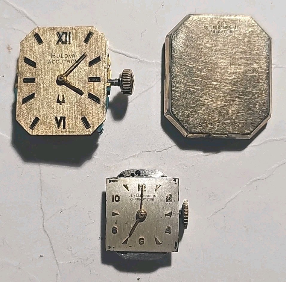 (2) Vintage Bulova Accutron 2210 10k Rolled Gold Plate Case Back & Ulysse Nardin