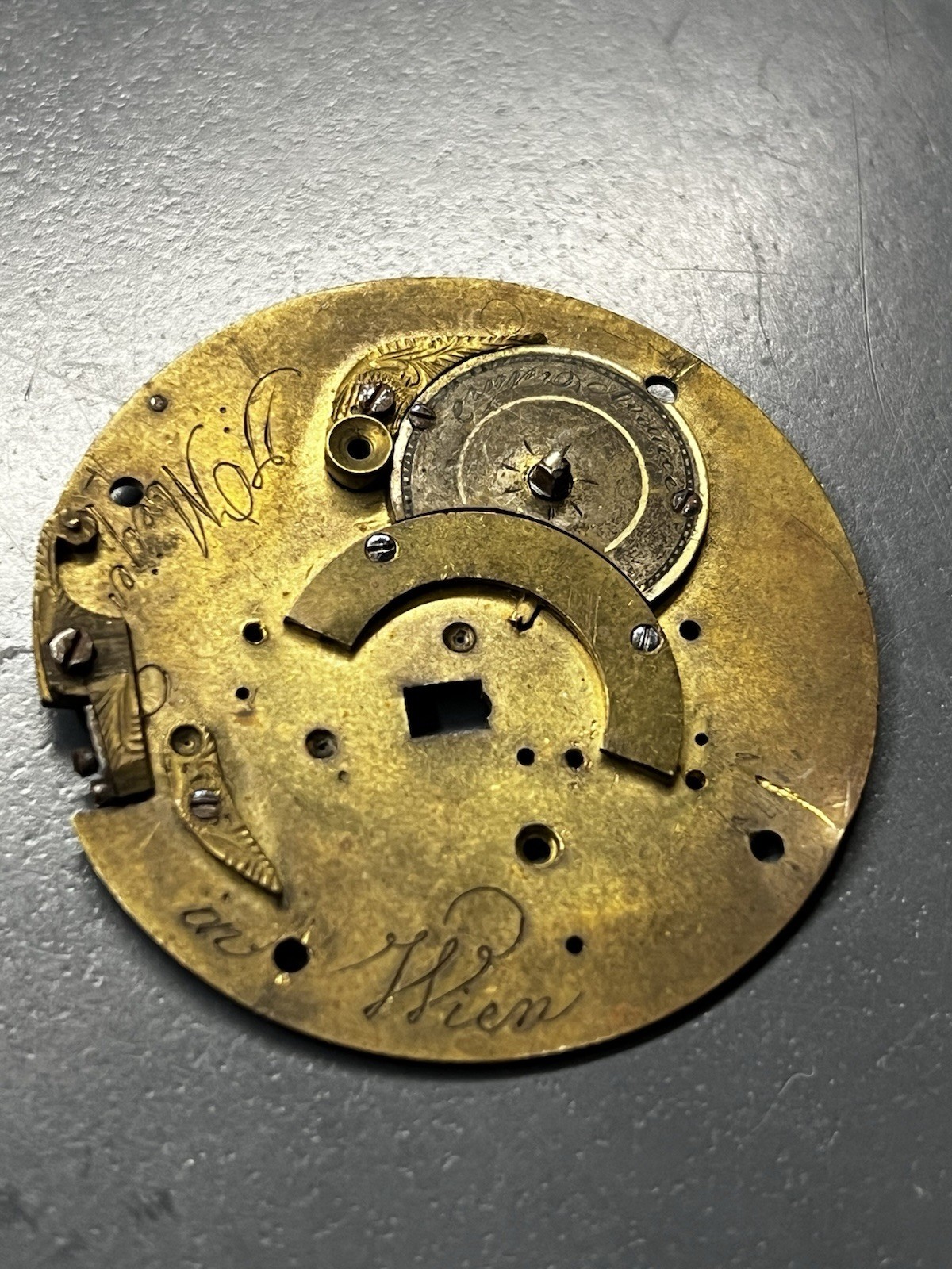 Antique J. Meyer Wien Pocket Watch Movement Plate Cylinder Escapement