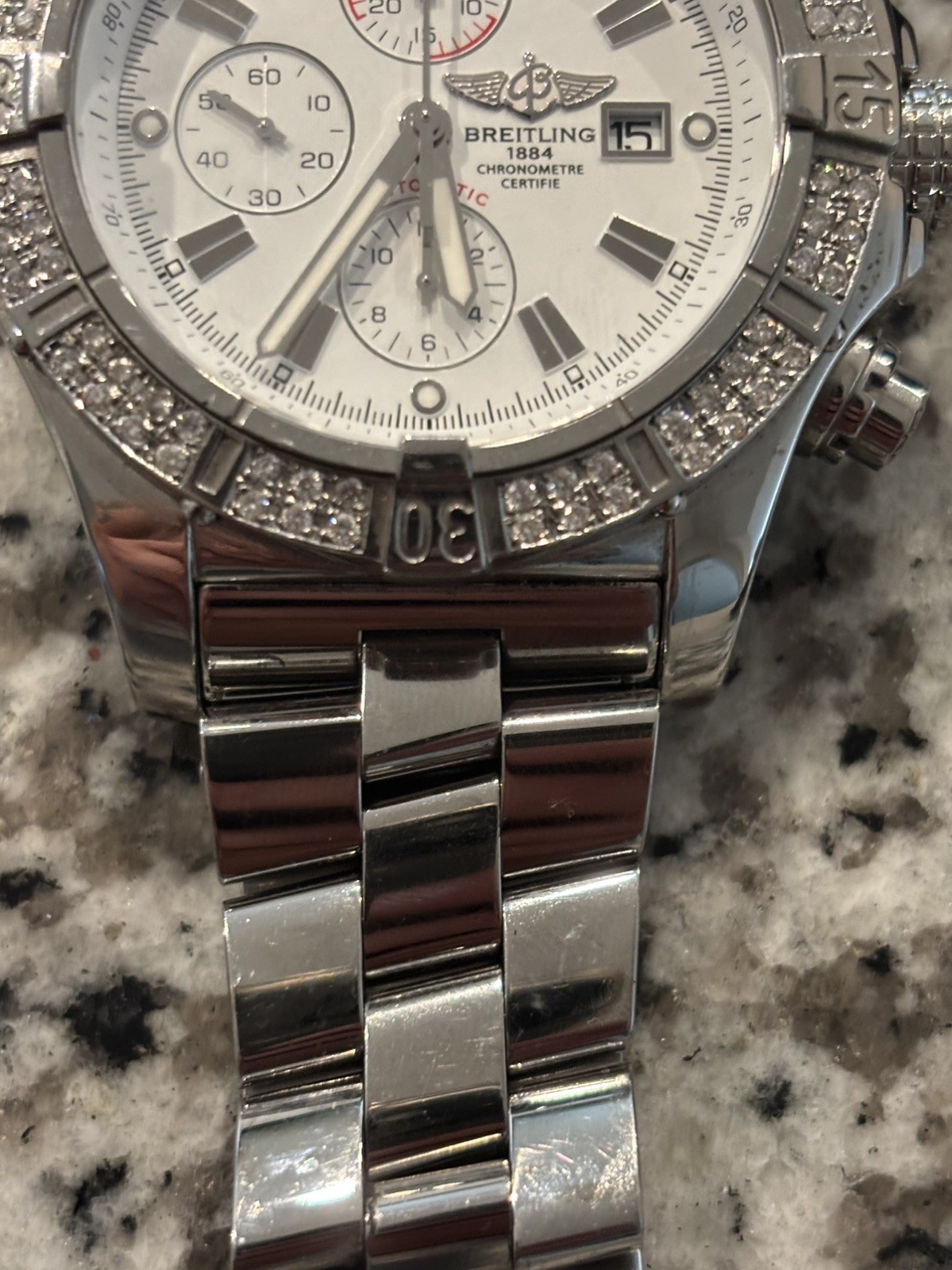 Breitling Mens Super Avenger II 48mm Diamond Bezel w/ Papers FOR REPAIR (Stem)