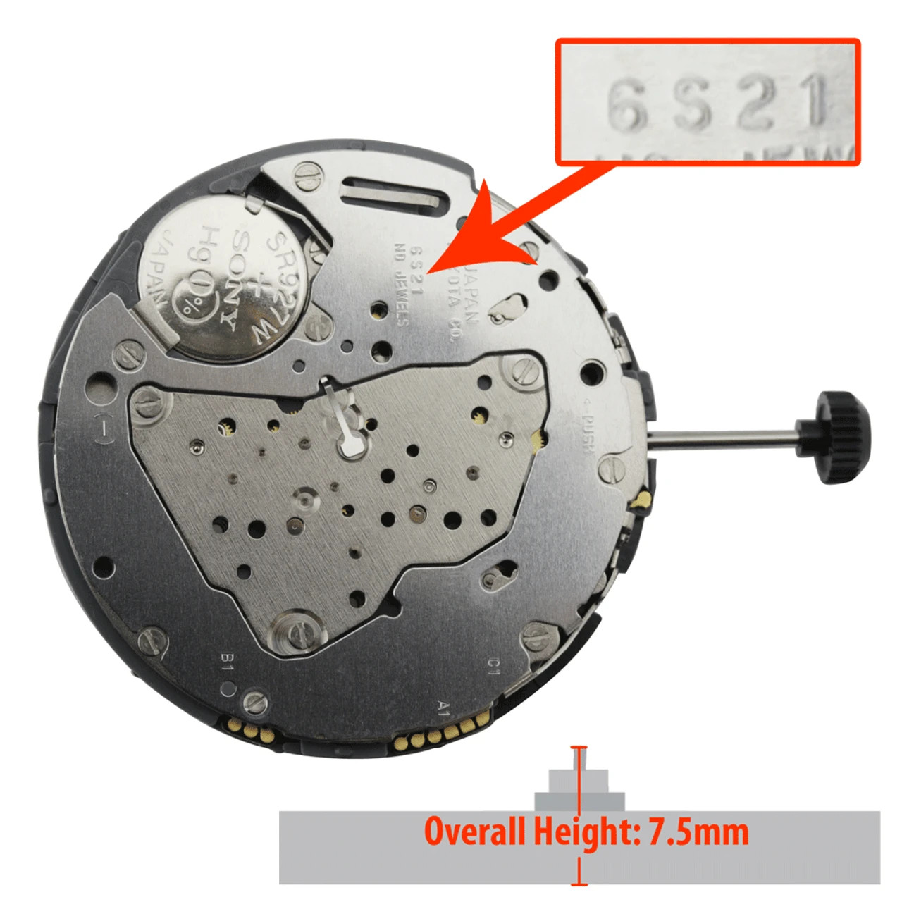 Miyota/Citizen 6S21, 3 Hands, Japan Quartz Chronograph Movement (Various Dates)