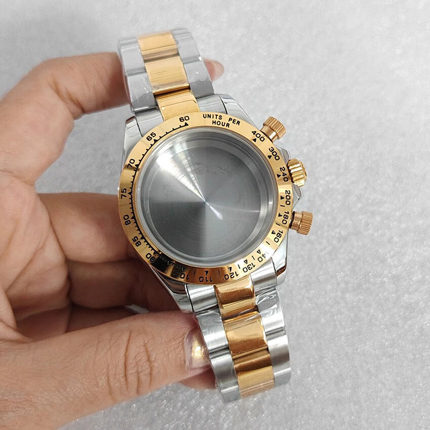 39MM 316L Steel Watch Case + Watch Strap Sapphire Glass for VK63 Quartz Movement