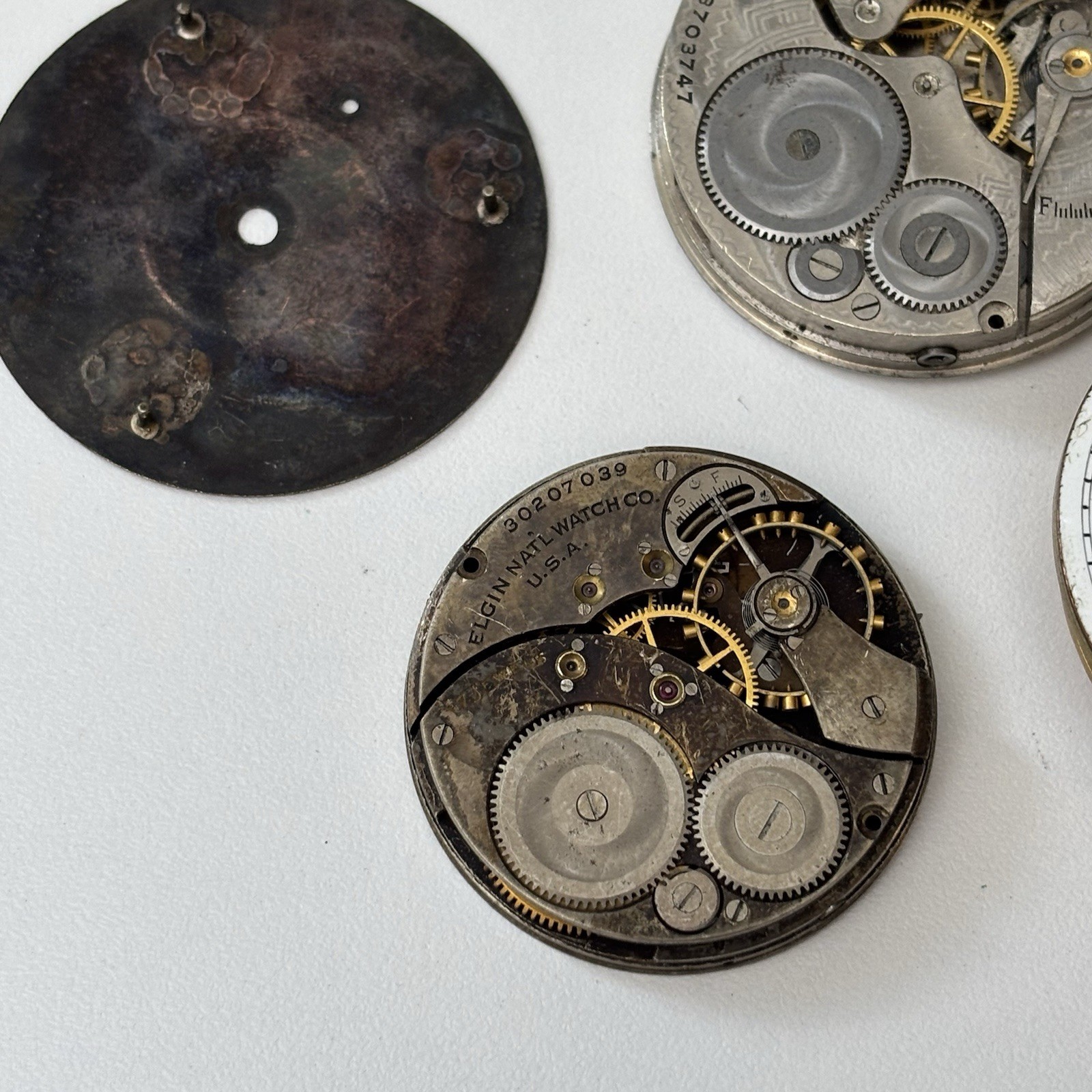 Vintage Elgin Waltham Pocket Watch Estate Repair Parts Bulk Lot Movement Dial