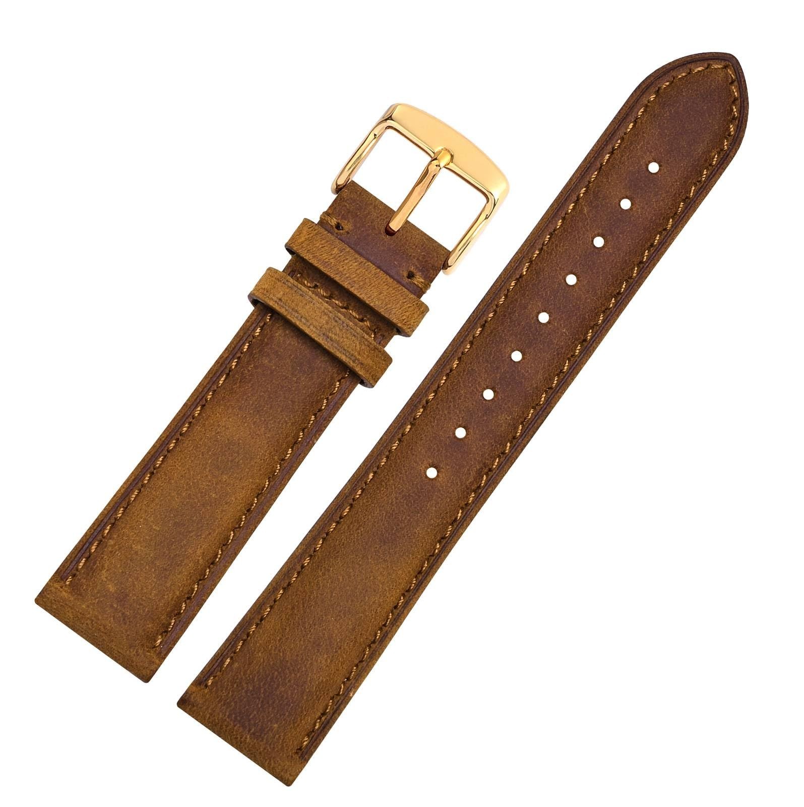 WOCCI 18mm Genuine Leather Watch Band with Gold Buckle (Caramel Brown)