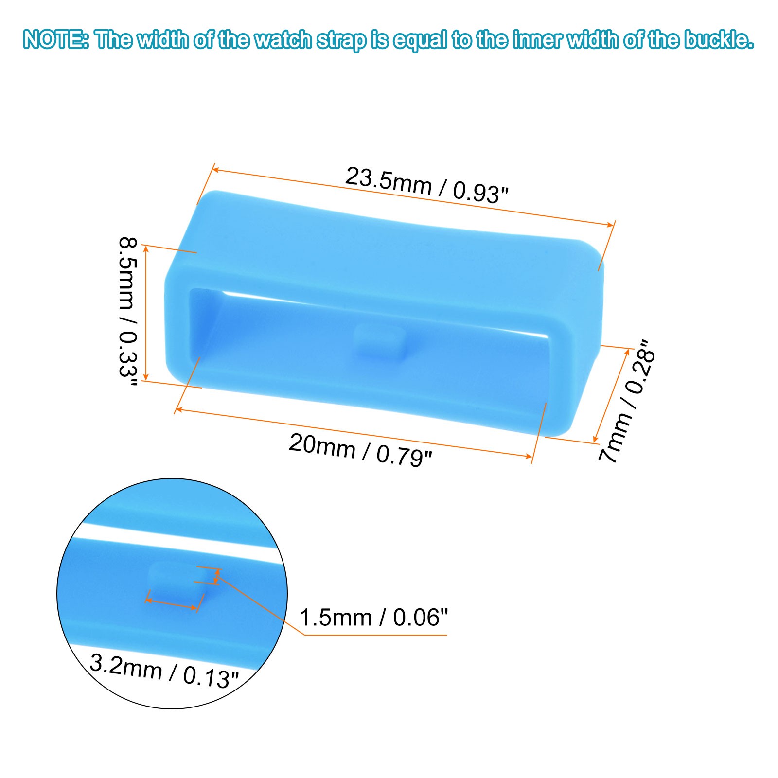 6pcs Watch Strap Loop Fastener Rings 20mm Rubber Watch Holder Keeper Light Blue