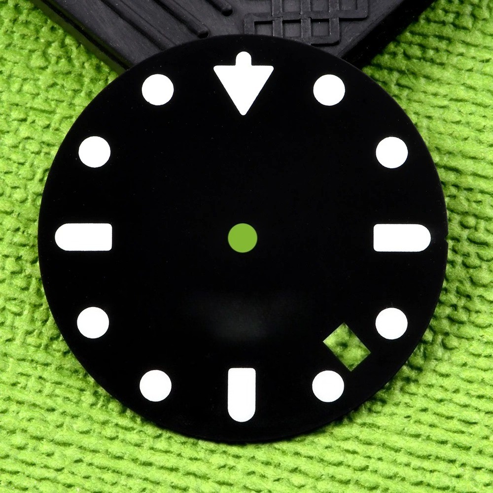 28.5mm Black Diver Dial C3 Green Lume 4.2 Crown Fit Auto Mod
