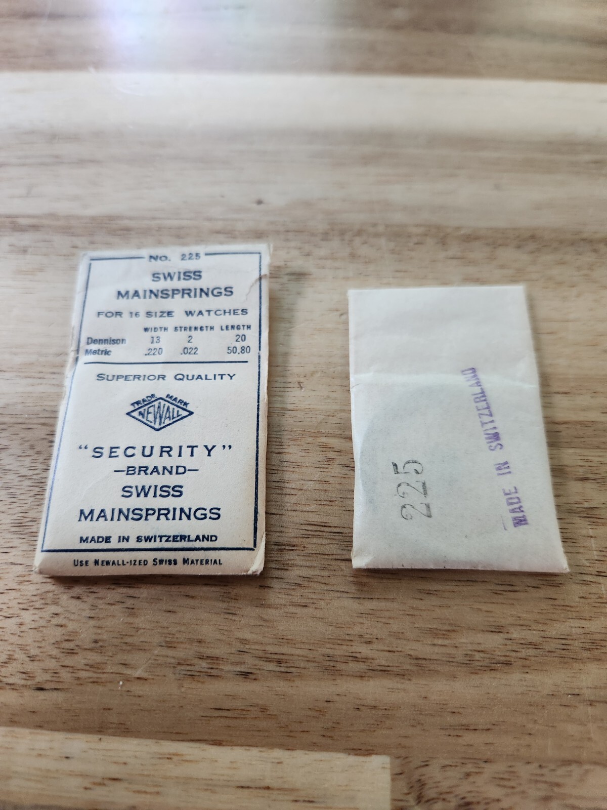 Newall Security Swiss Mainspring No. #225 for 16 Size Watches, .220 .022 50.80