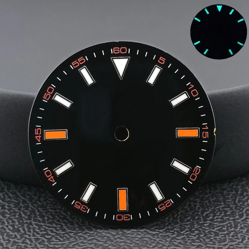 28.5mm Blue Black Watch Dial Green Lume No Date for Nh35 M8215 E2824 Movements