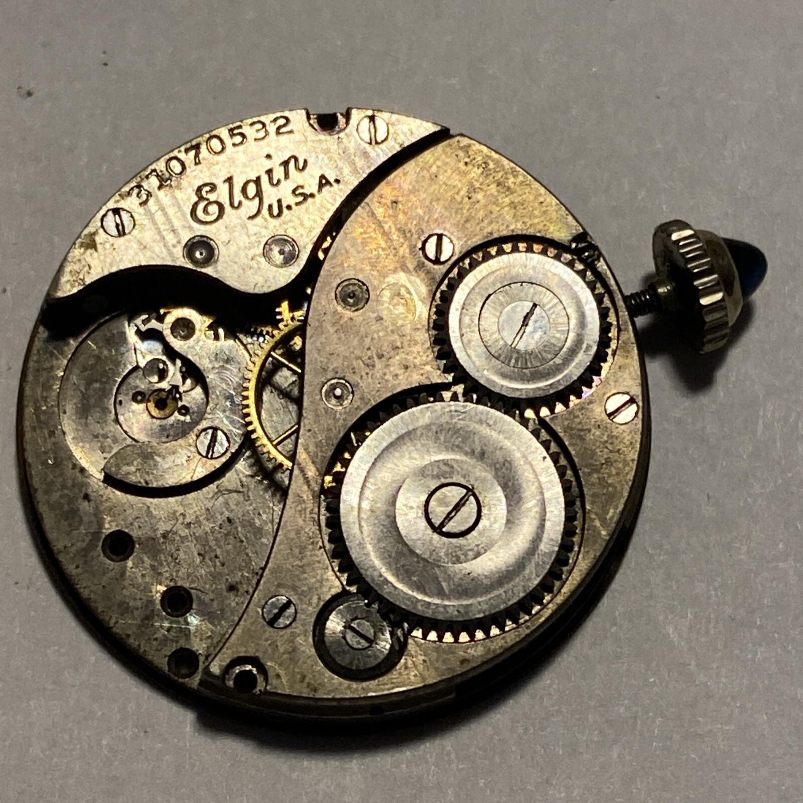 Elgin Watch Co. 6/0 Size Movement 7 Jewel Parts/Repair Sapphire Crown Model 1