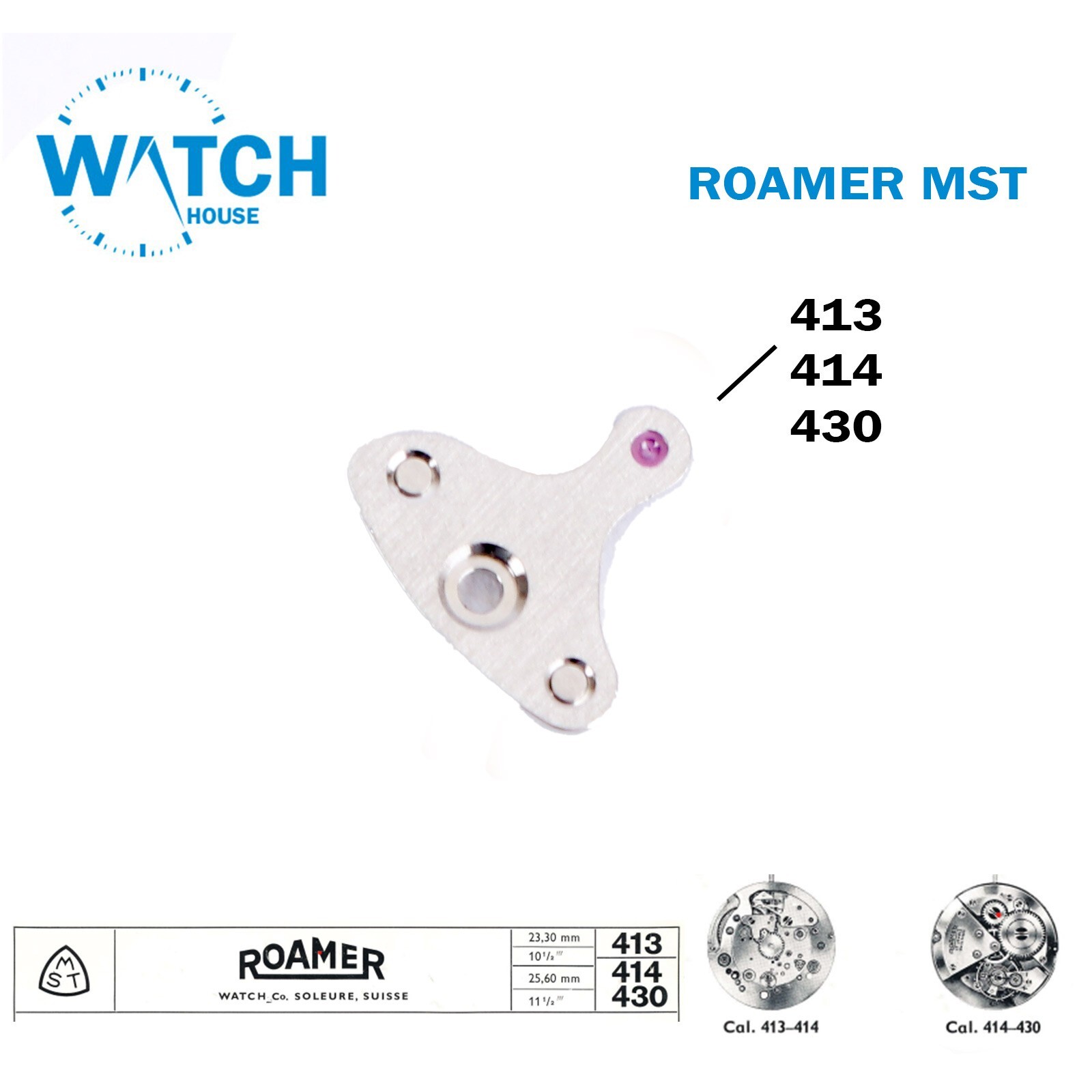 ROAMER MST 413 or 414 or 430 Swiss Spare Parts, Silver Color.