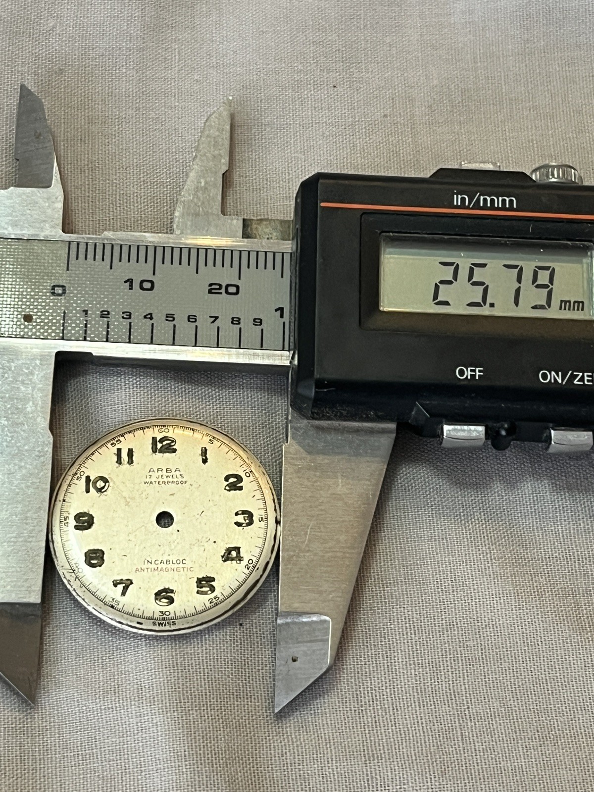 Vintage ARBA Wristwatch Dial for movement AS1187- 1194 w/2 Dial Feet