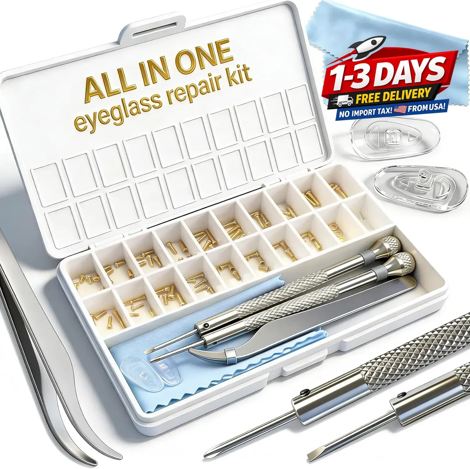 Gold Eyeglass Repair Kit with 18 Sizes Gold-Plated Screws, Style