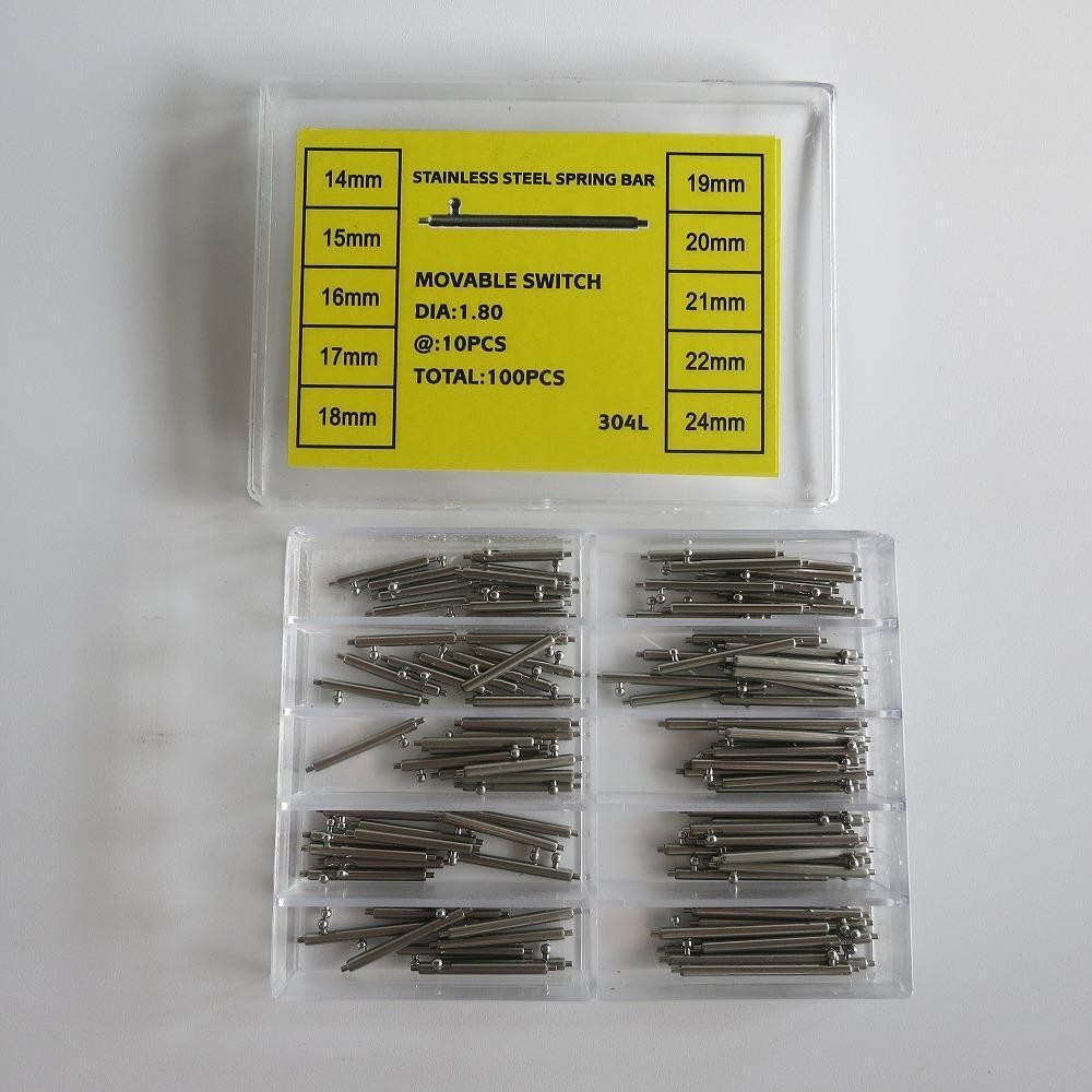 1 Box Stainless Steel 14-24mm 1.8mm Thickness Watch Strap Spring Bars Pin u