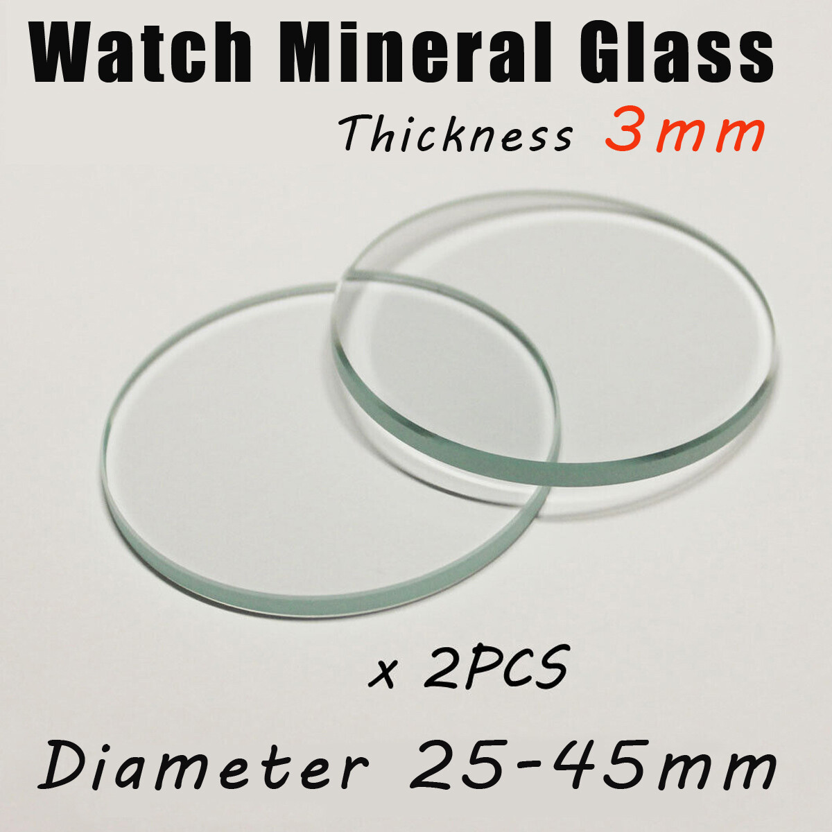 2PCS 3.0mm Flat Round Watch Glass Crystal 25mm to 45mm Mineral Glass Lens Mirror