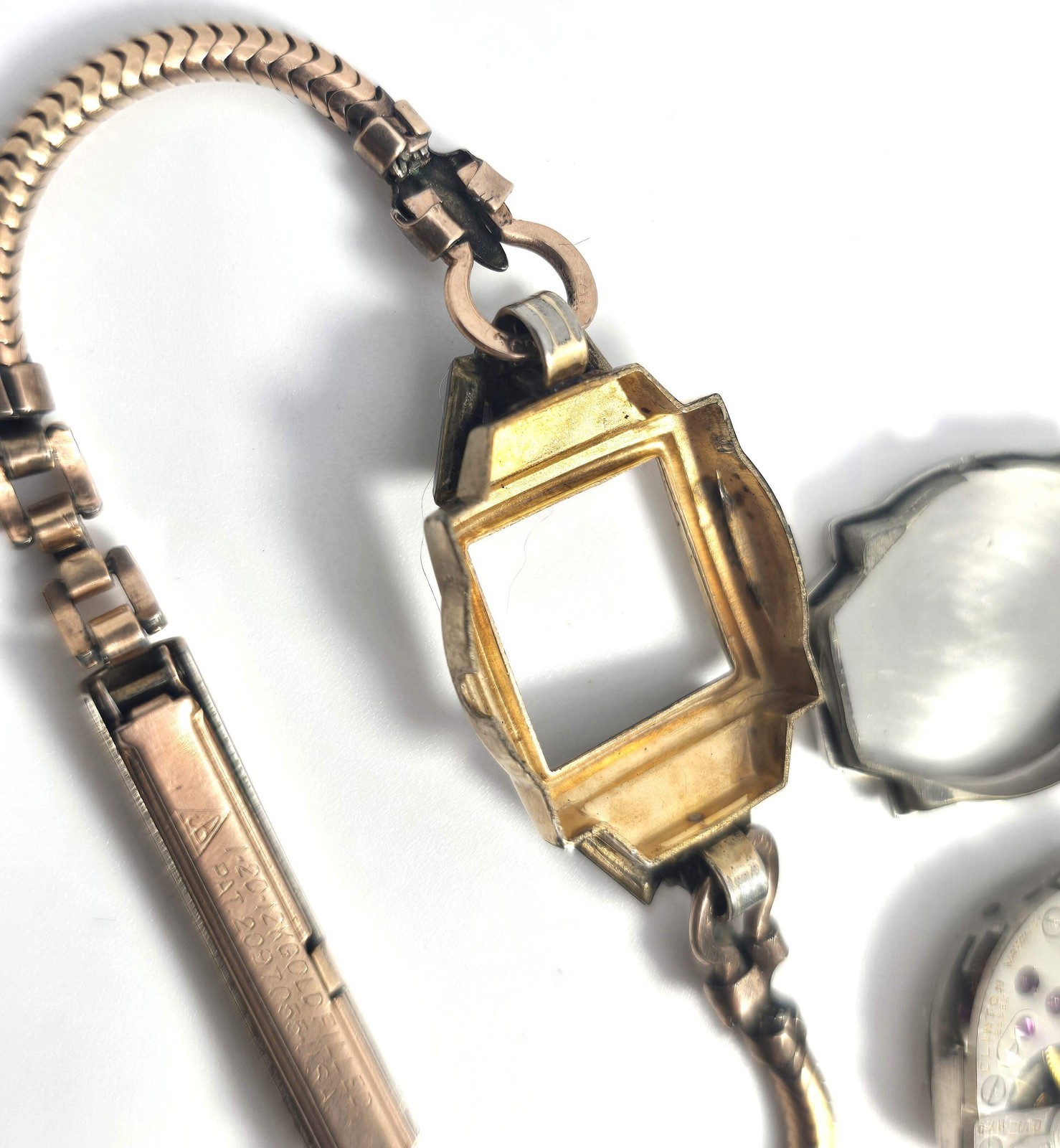 Art Deco Clinton gold filled wind up 17 jewel watch missing crystal face PARTS