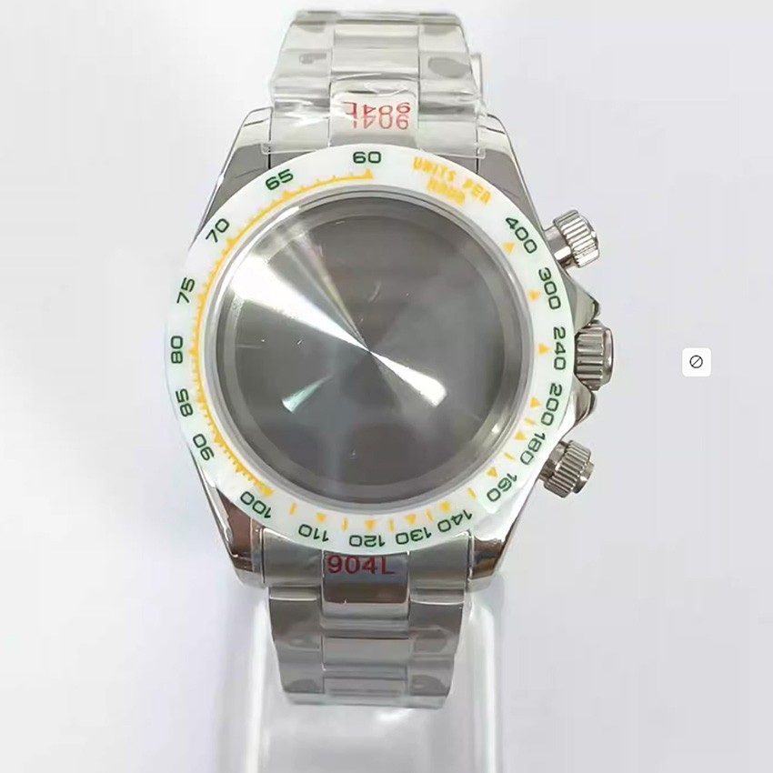 Steel 39mm Watch Case Strap Sapphire Crystal Solid Case Back for VK63 Movement