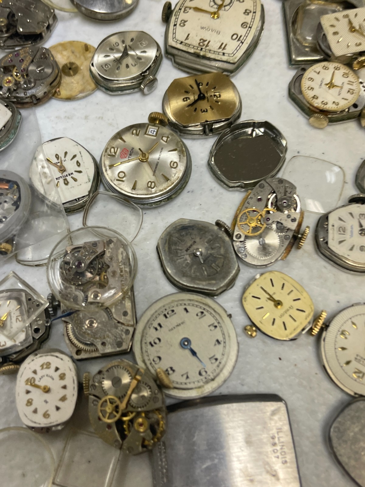 Vintage Watch Repair Parts Lot Movements Cases Dials Crystals Bulova Elgin Craft