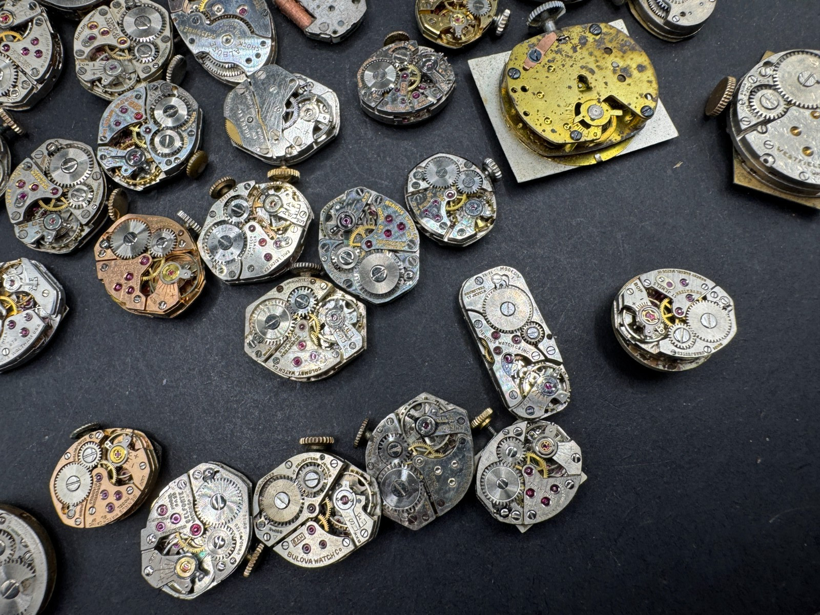 Vintage Rare Lot of 33 Automatic Movements Waltham Benrus Westfield Clinton