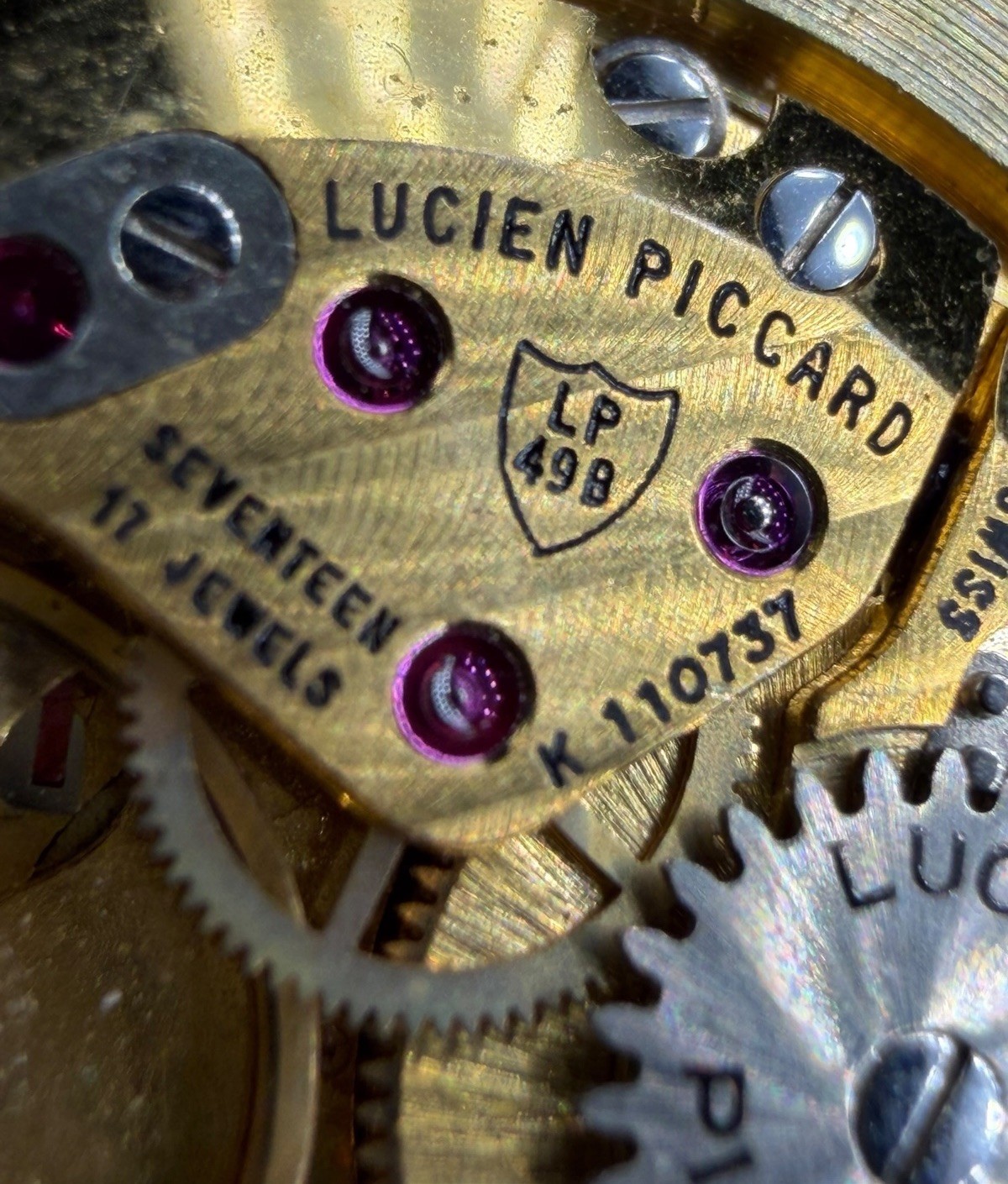RARE Lucien Picard Ombré Dial 49B Movement And Dial From Gold Watch RUNS