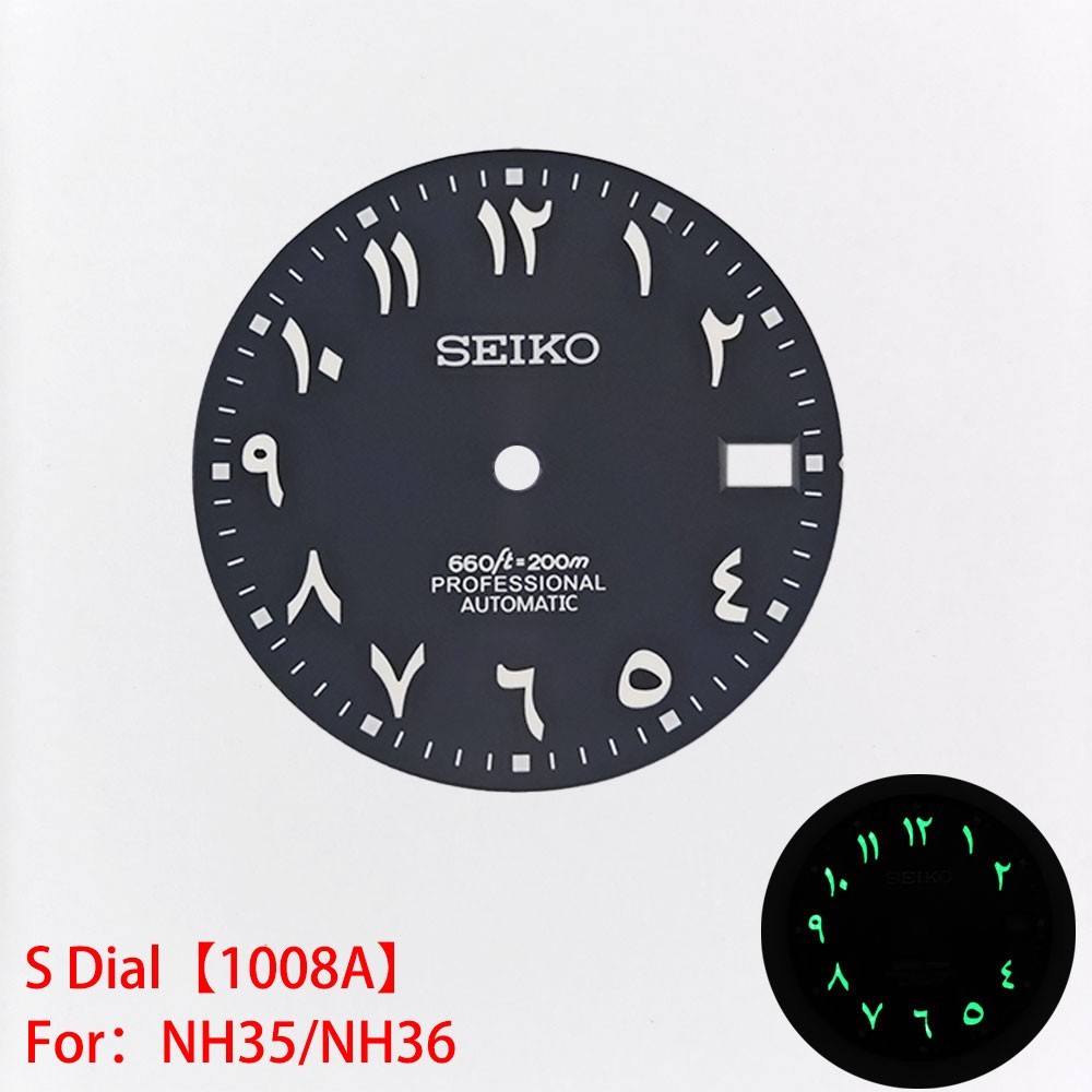 For Seiko 28.5mm Watch Dial Green Luminous Fit NH35 NH36 Movement Arabic Faces