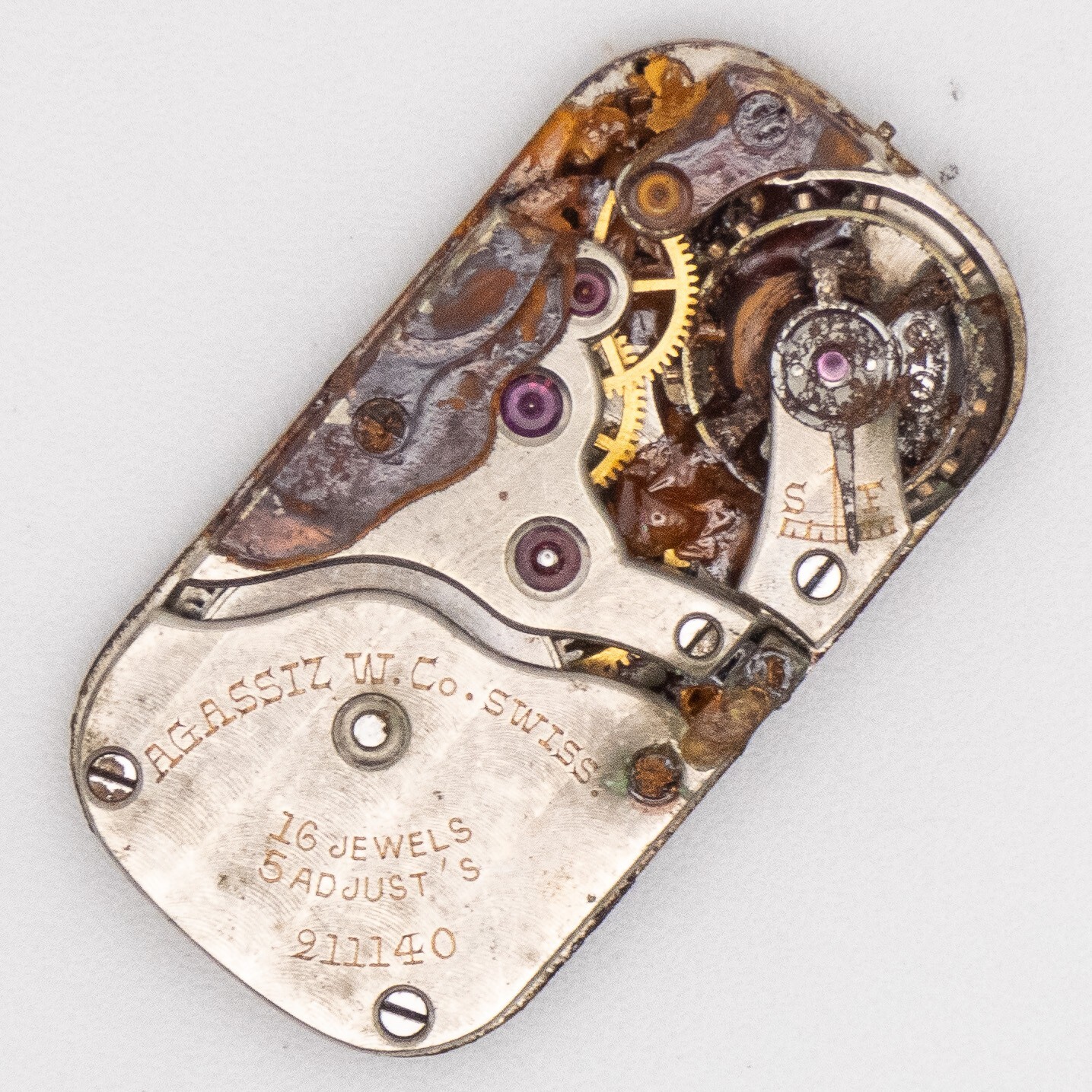 Partial Vintage Agassiz 16-Jewel 5-Adjustment Wristwatch Movement, Parts / Rep