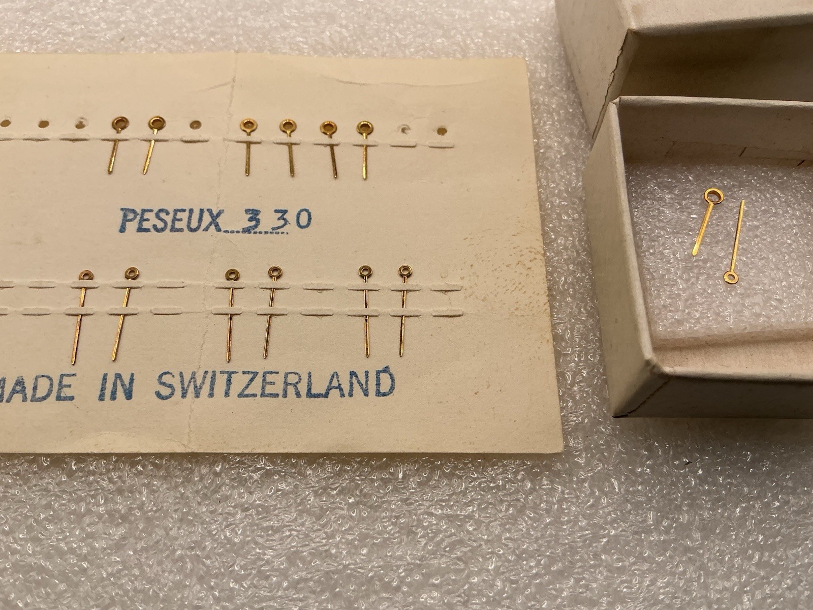 Vintage Peseux 330 NOS Gold Tone Stick 1Hr & 1Min Hand From Card 2 Hands See Pic