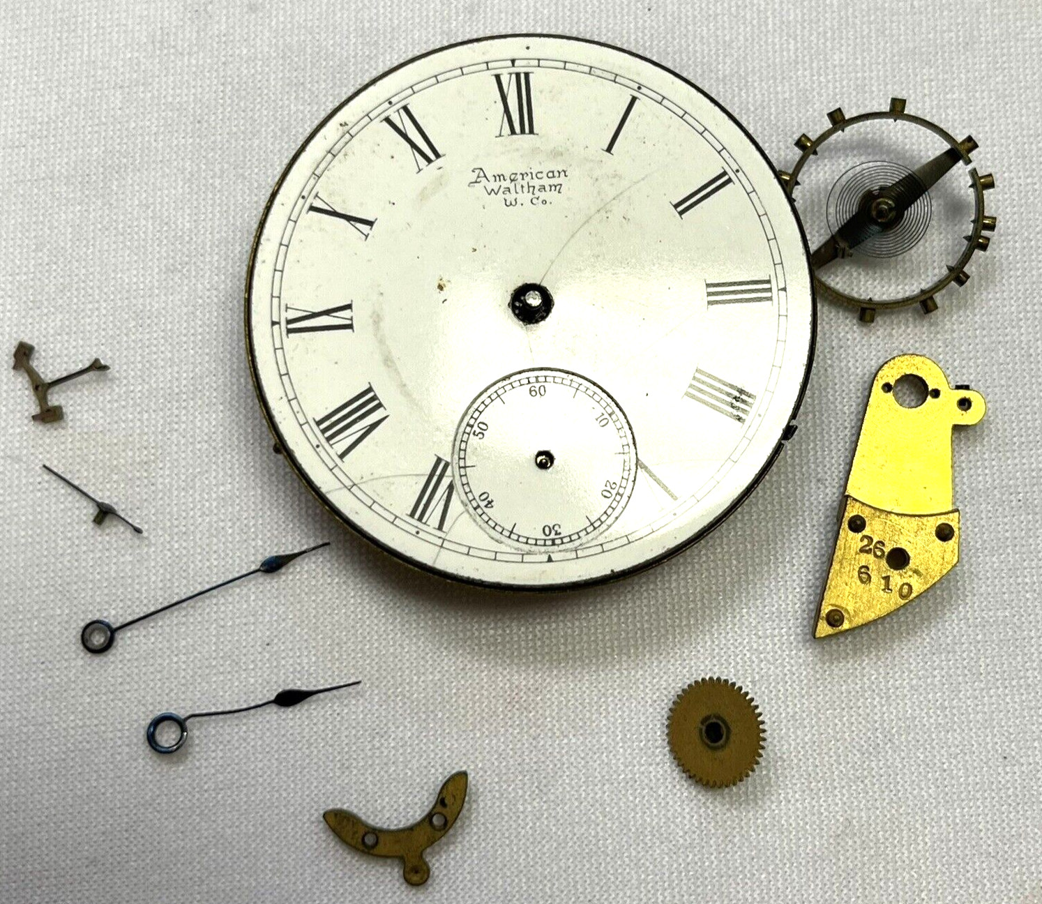 Vintage Pocket Watch Movements Dial Face American Waltham Watch Co. (#5)