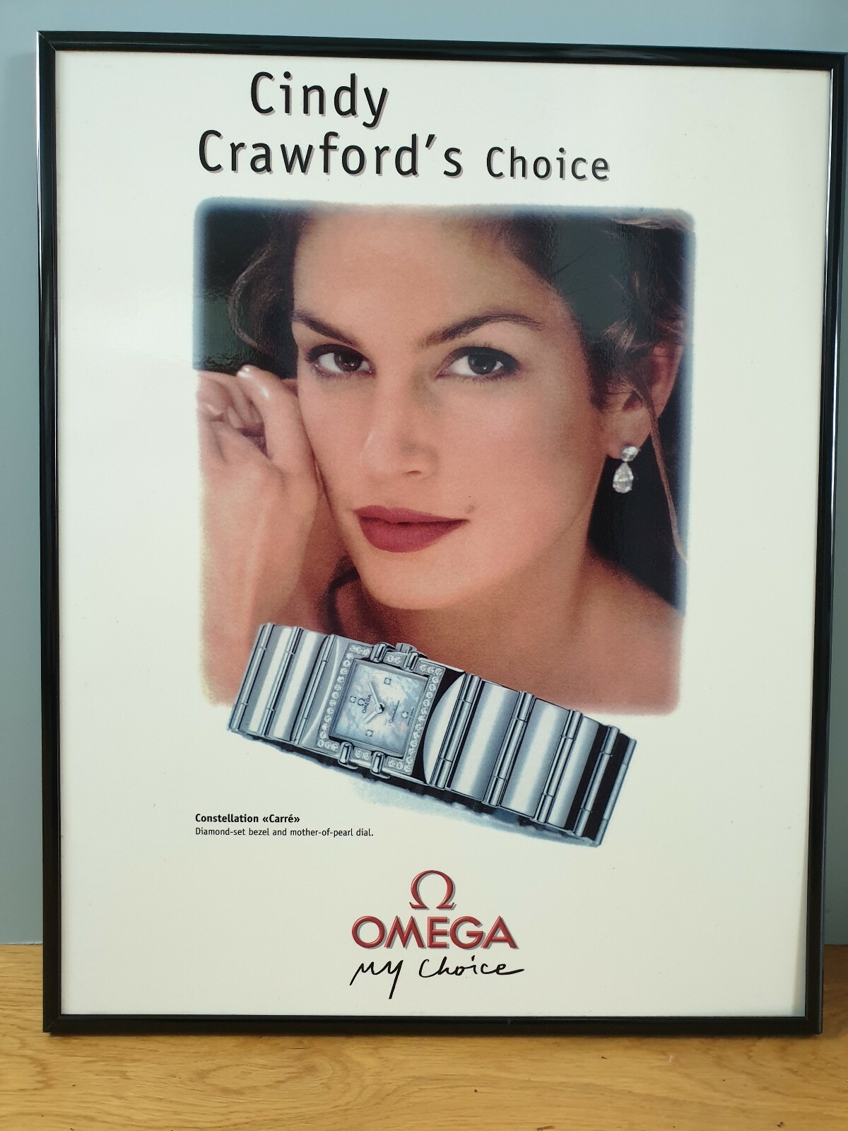 Omega Watch Main Dealers Shop Display – Framed Picture of Cindy Crawford – RARE!