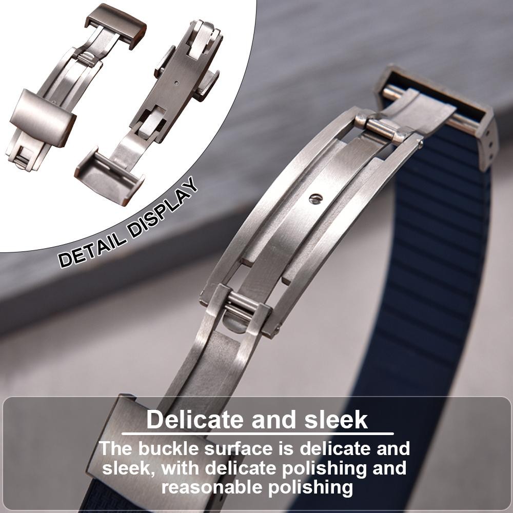 20mm Rubber Watch Strap Quick Release Butterfly Clasp Trim-to-fit Adjustable