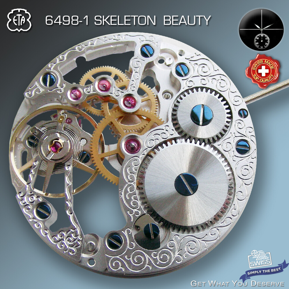 MOVEMENT ETA UNITAS 6498-1, TRADITIONAL SKELETON BEAUTY, RHODIUM, SWISS