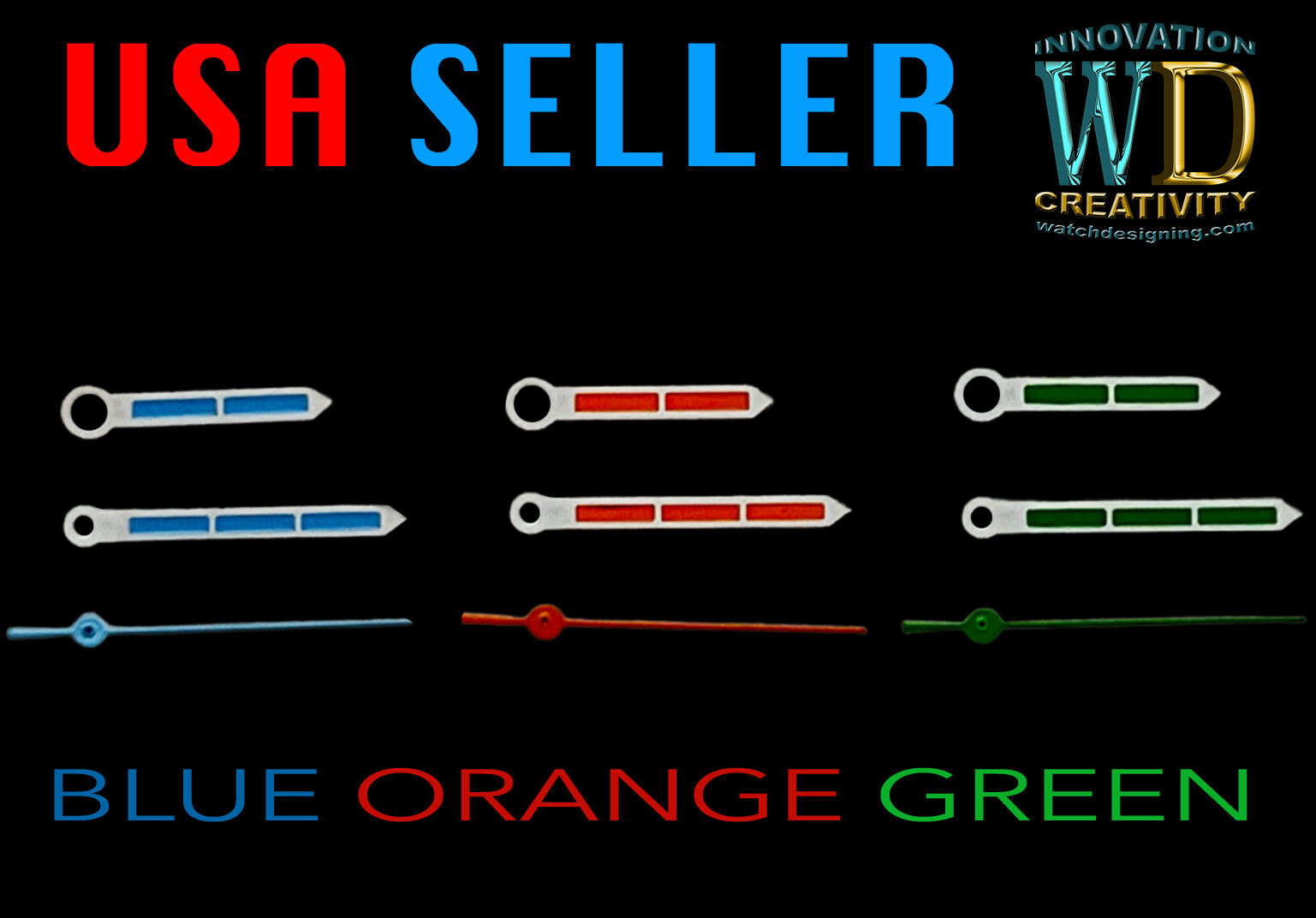 Watch hands NEW BLUE ORANGE GREEN 2035 Movements Parts SIZE 1.20 / 0.70 / 0.20
