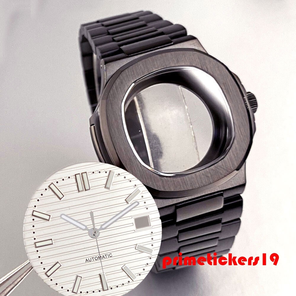 Fit NH35 Black PVD Square Watch Case+Band+Dial Set Sapphire Wristwatch Mod Parts
