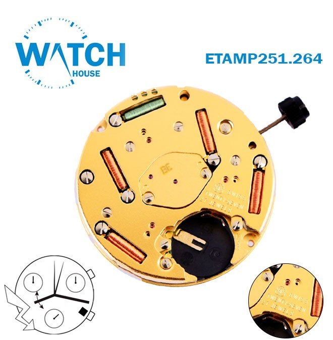 ETA 251.264 Swiss Movement- Chronograph– White Disk At 4-3 Hands-Height:7.38mm