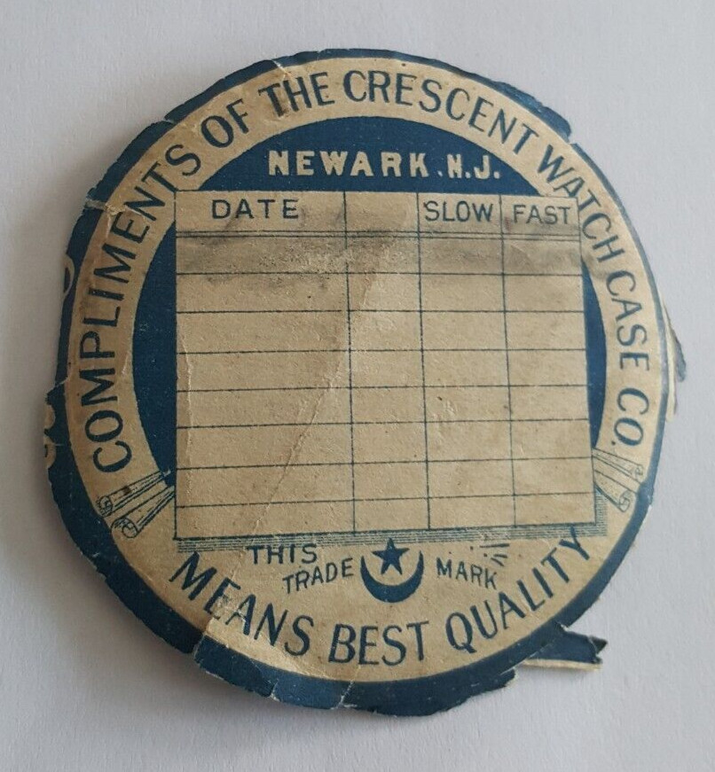 1907 Crescent Watch Case Co Paper Calendar Repair Insert Newark N.J.