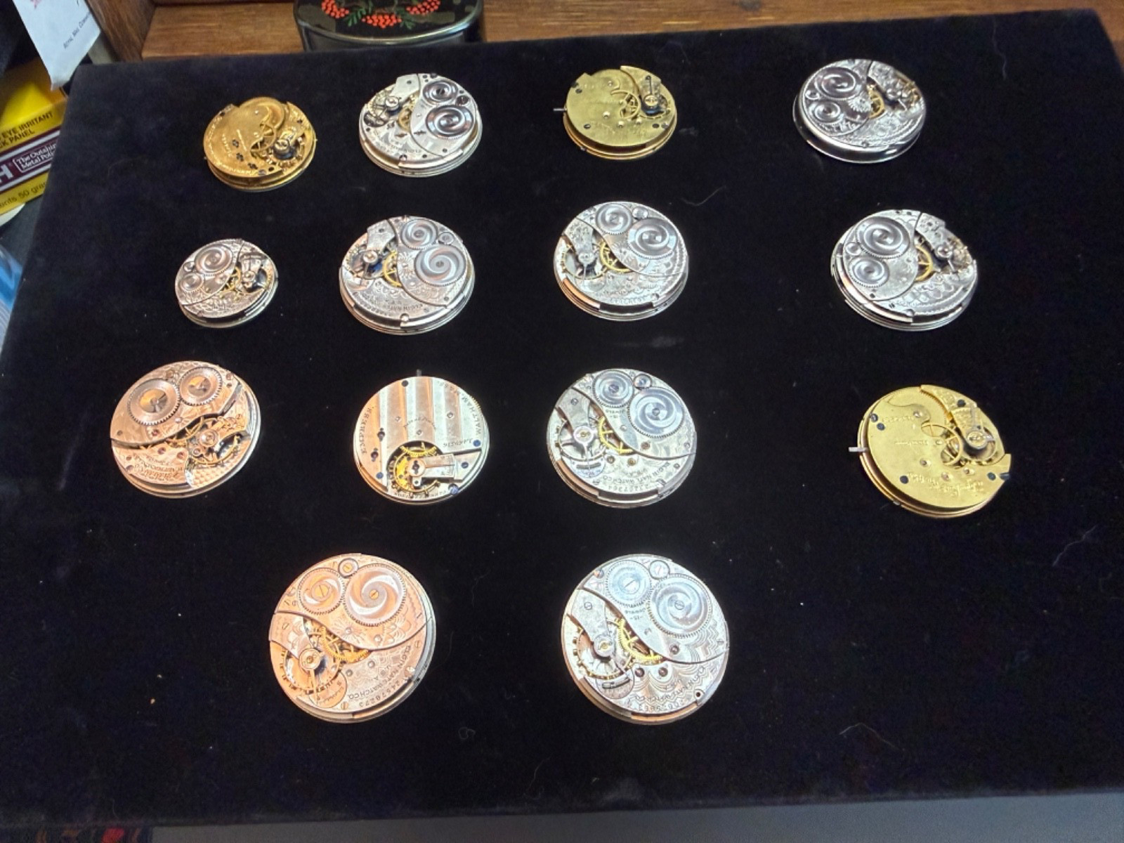 For Projects: Lot of 14, Pocket Watch Movements. Waltham, Elgin, Balances R Free