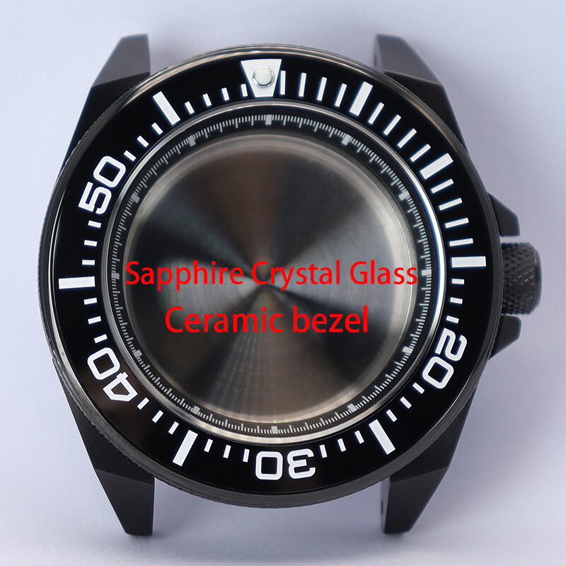43.8mm Black Seiko Samurai Watch Cases Stainless Steel Sapphire For NH35 nh36 38