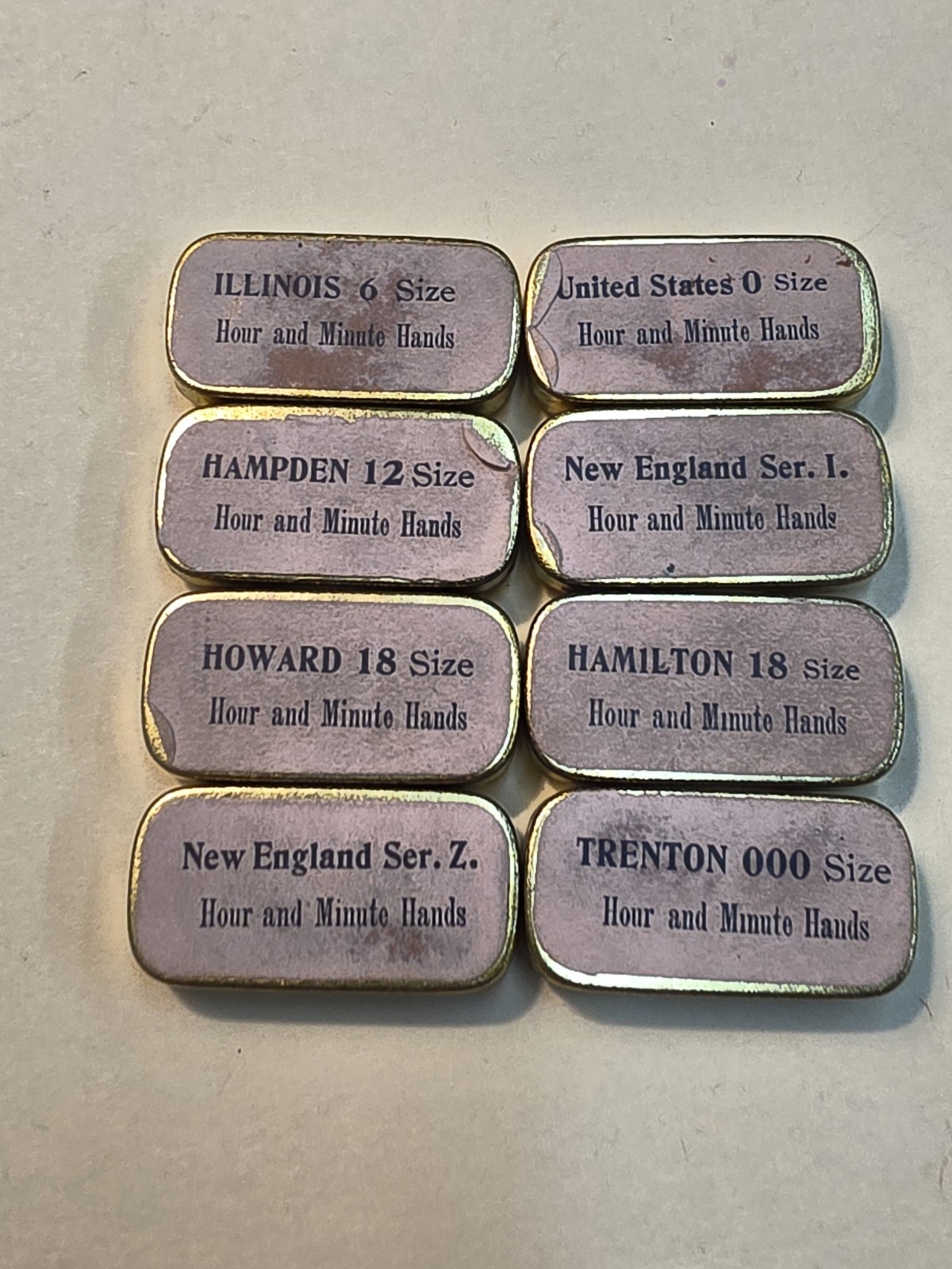 Lot Of 8 Empty Pocket Watch Hands Parts Tins Boxes Storage Containers