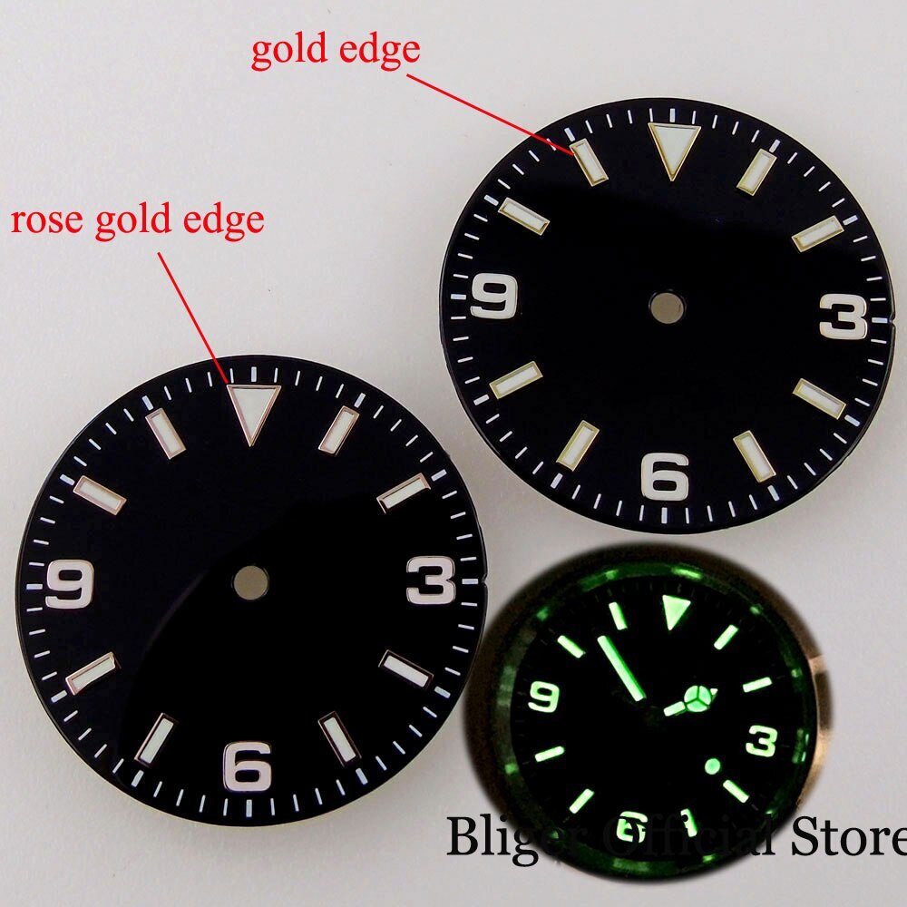 BLIGER Gold Edge 29MM Black Watch Dial Explore fit NH35A NH36A MINGZHU MIYOTA