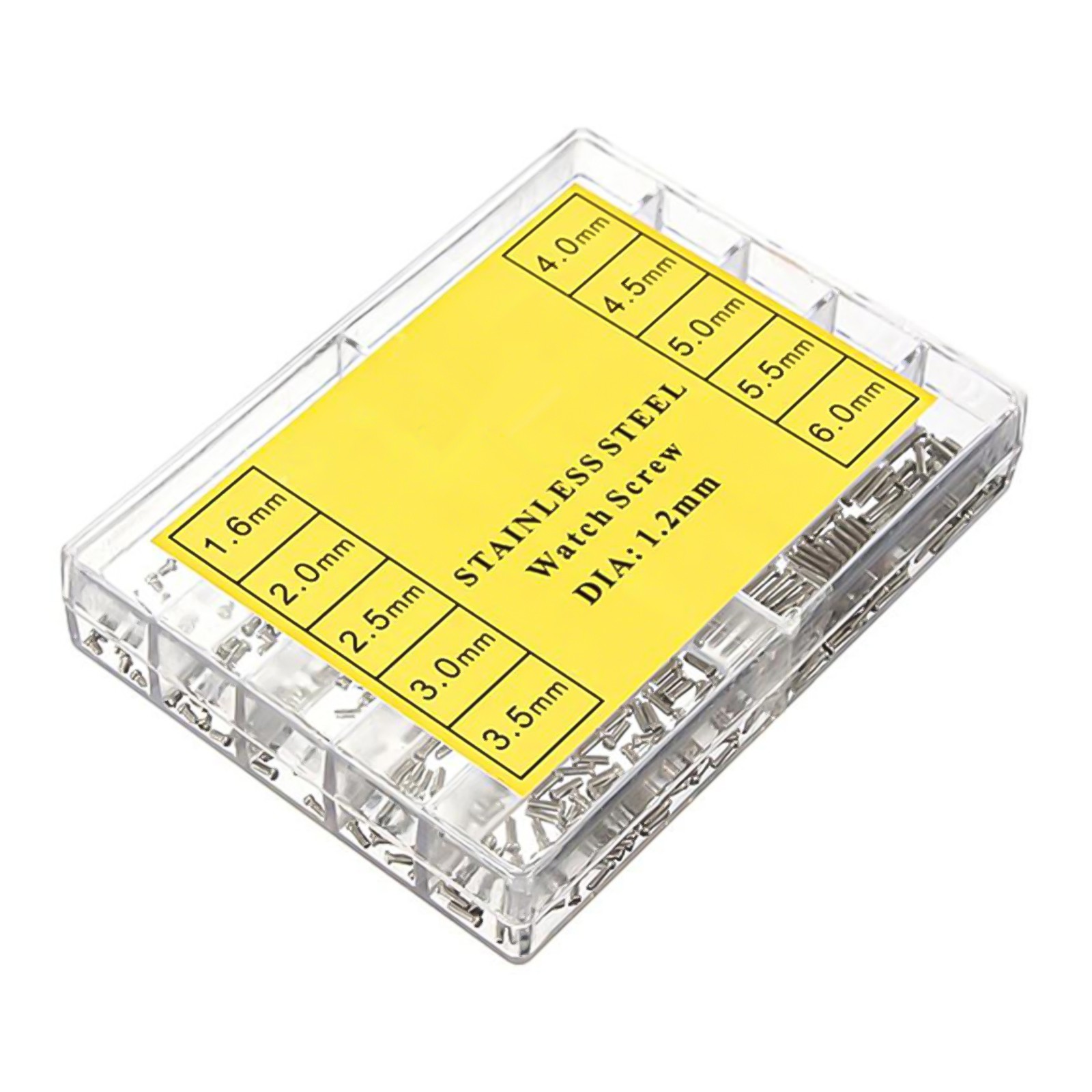 600pcs 1.2mm 1.6mm-6mm Assorted Stainless Steel Eyeglass Jewelry Watch Screw Box