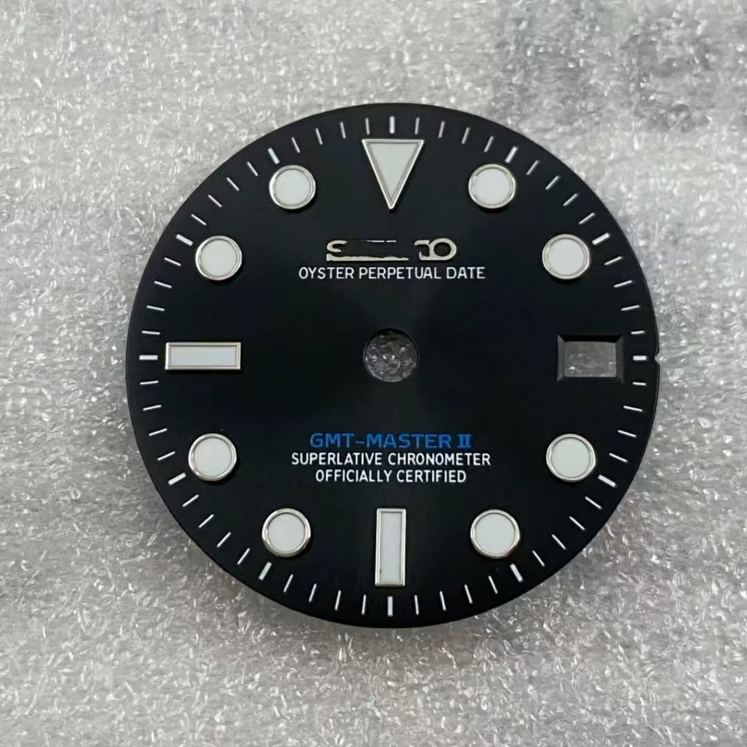 28.5mm GMT Watch Dial Green Blue Luminous For NH34 NH35 Movement